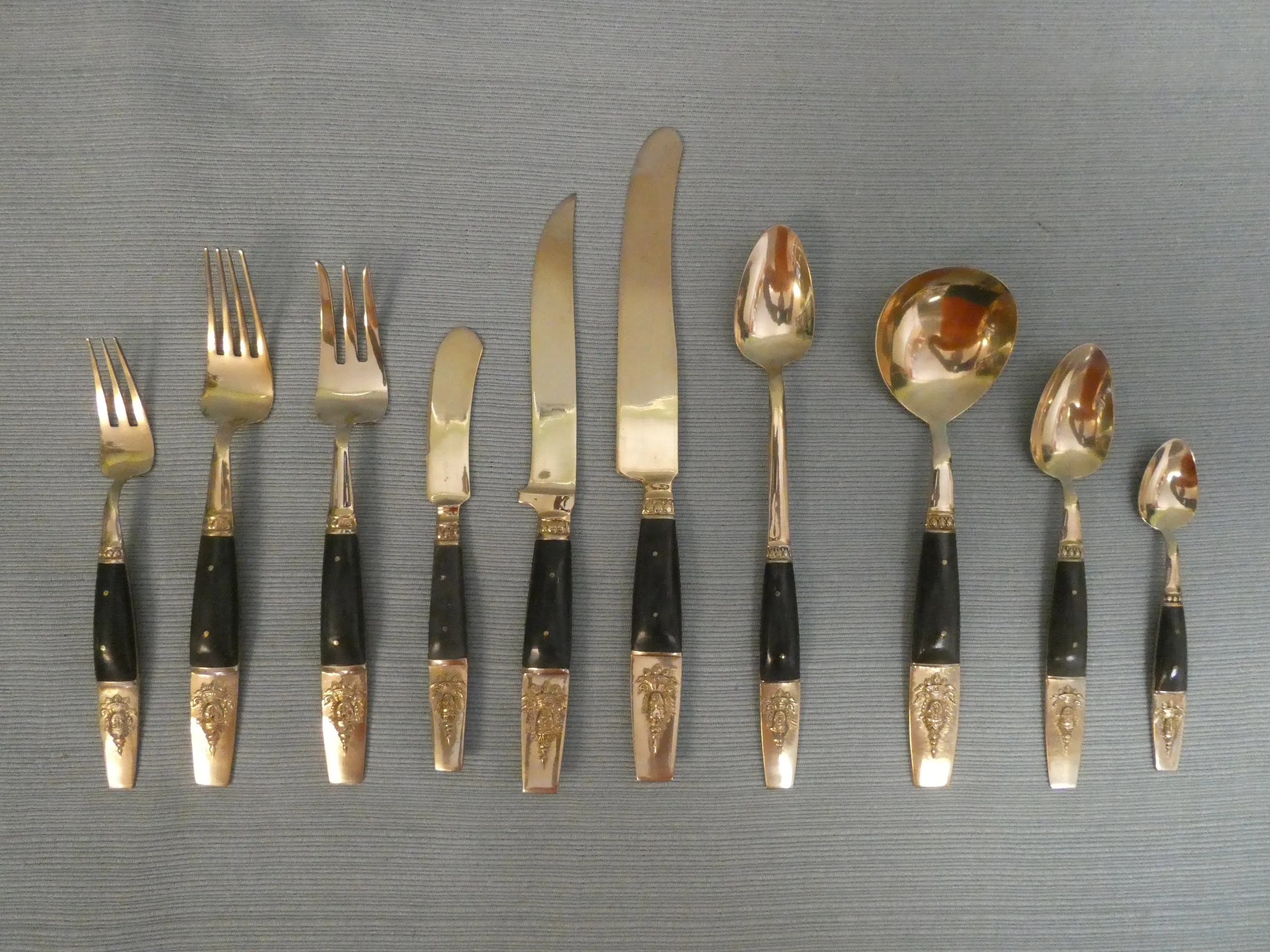 Mid-Century Thai Bronze Flatware - 12 Place Settings   Serving Utensils