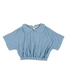 MY LITTLE COZMO Les Tresors Marines Organic Toweling Terry Blouse in Blue