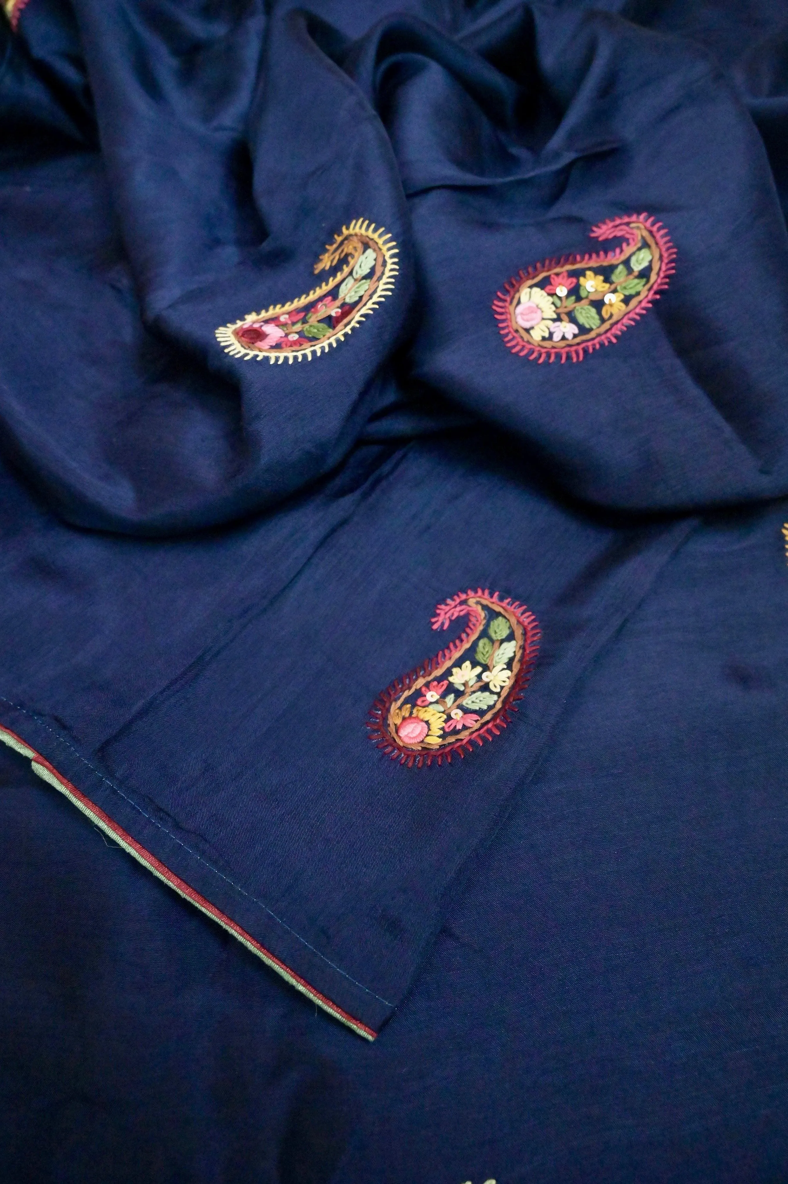 Navy Blue Color Chinon Silk Banarasi with Hand Parsi & Bullion Embroidery