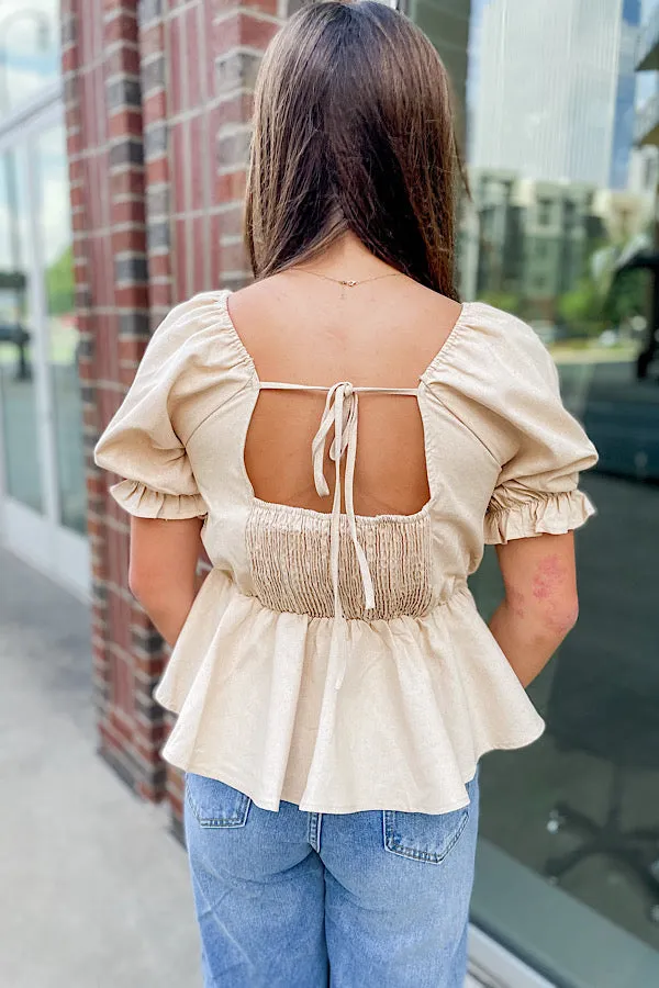 Oatmeal Balloon Sleeve Top