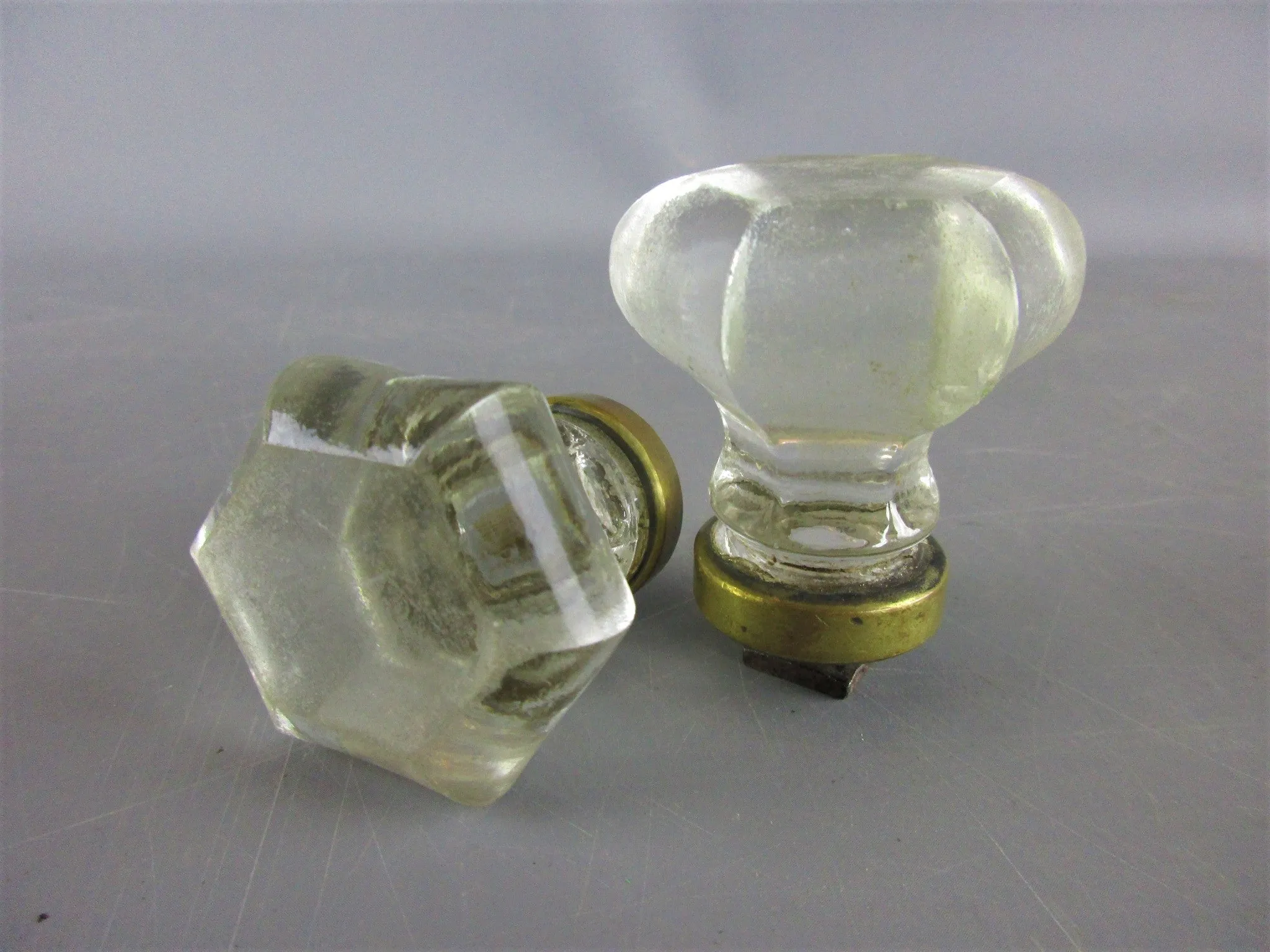 Pair Of Hand Made French Glass Door Knobs Vintage c1930