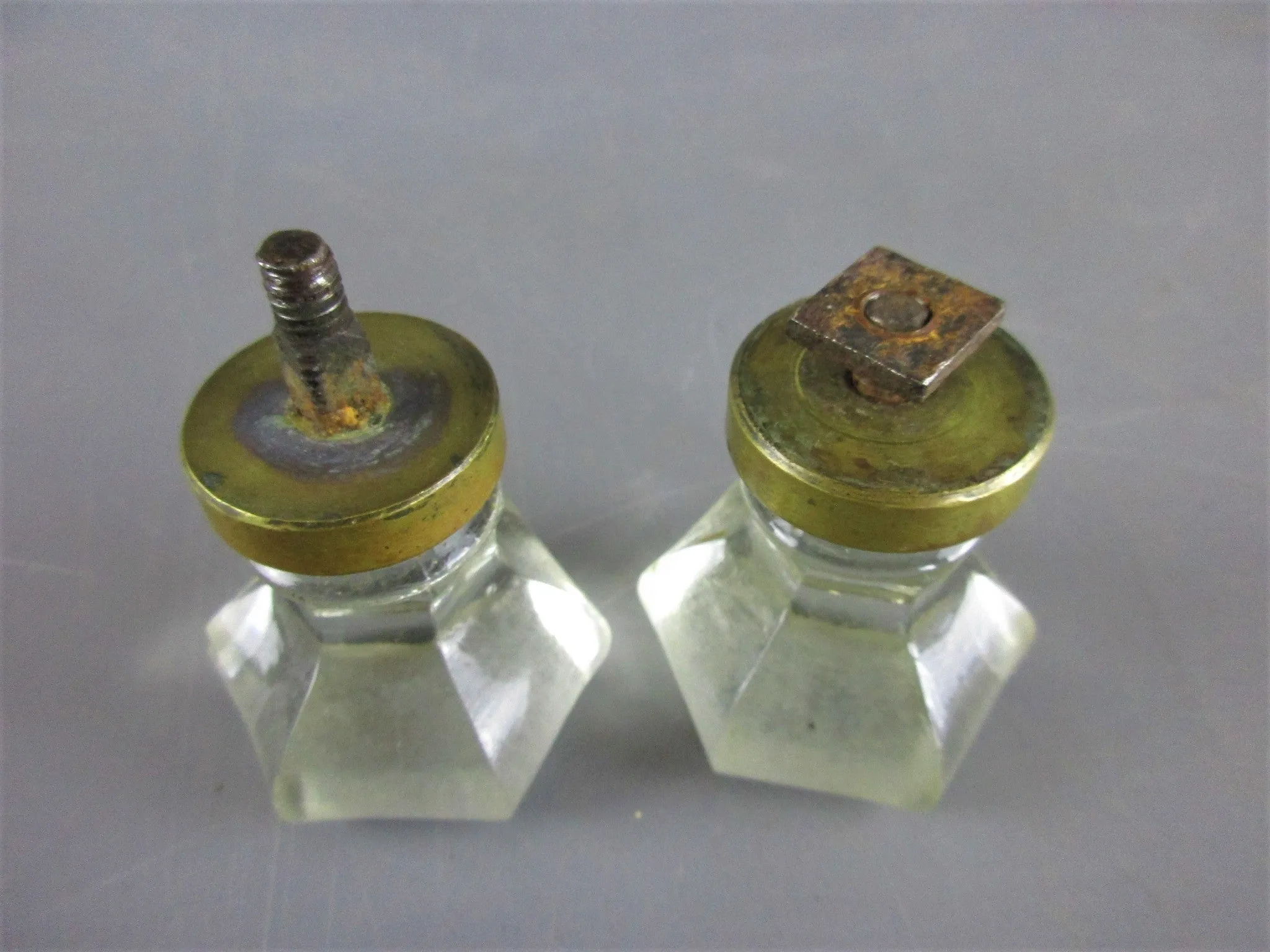 Pair Of Hand Made French Glass Door Knobs Vintage c1930