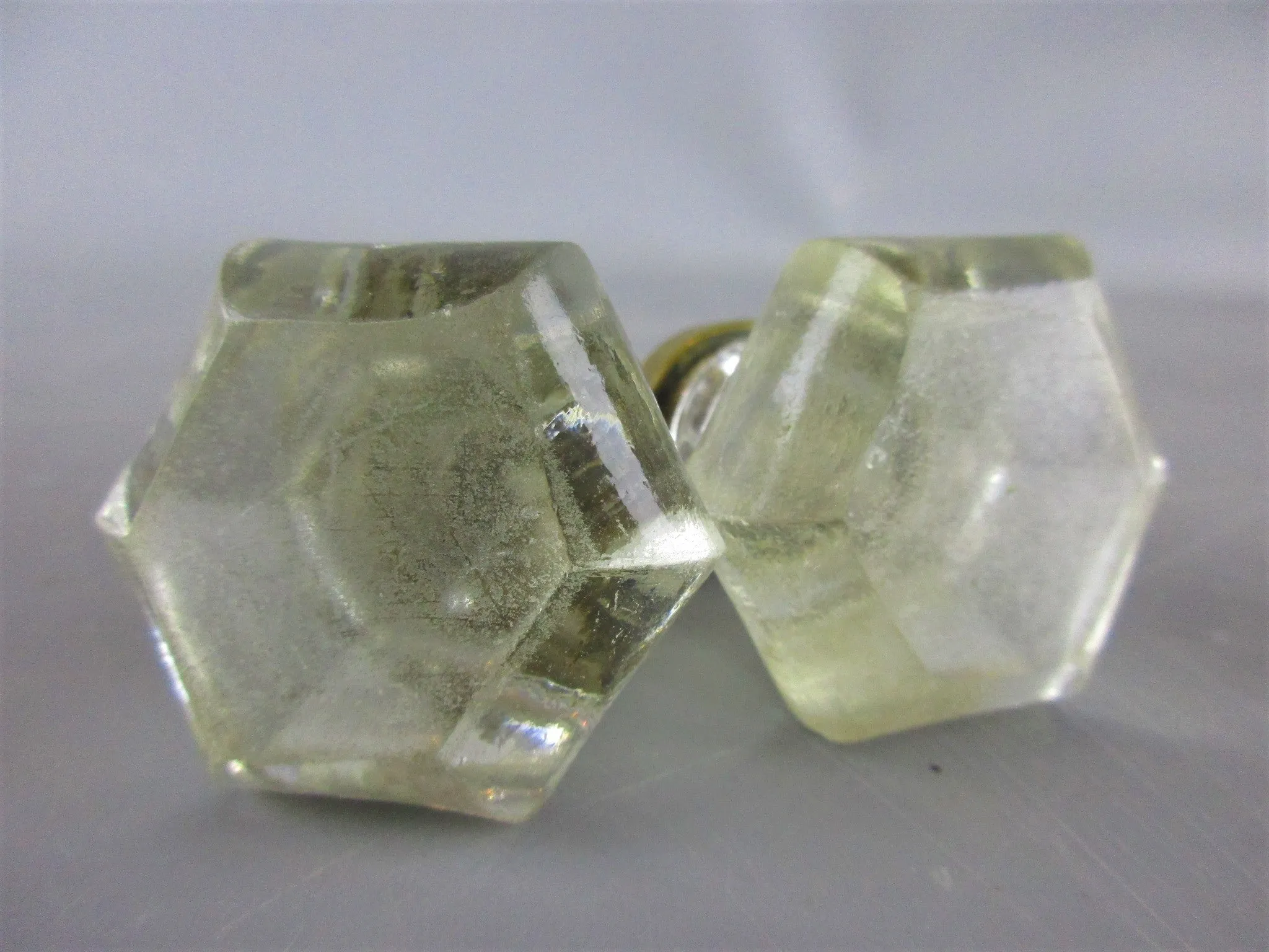 Pair Of Hand Made French Glass Door Knobs Vintage c1930