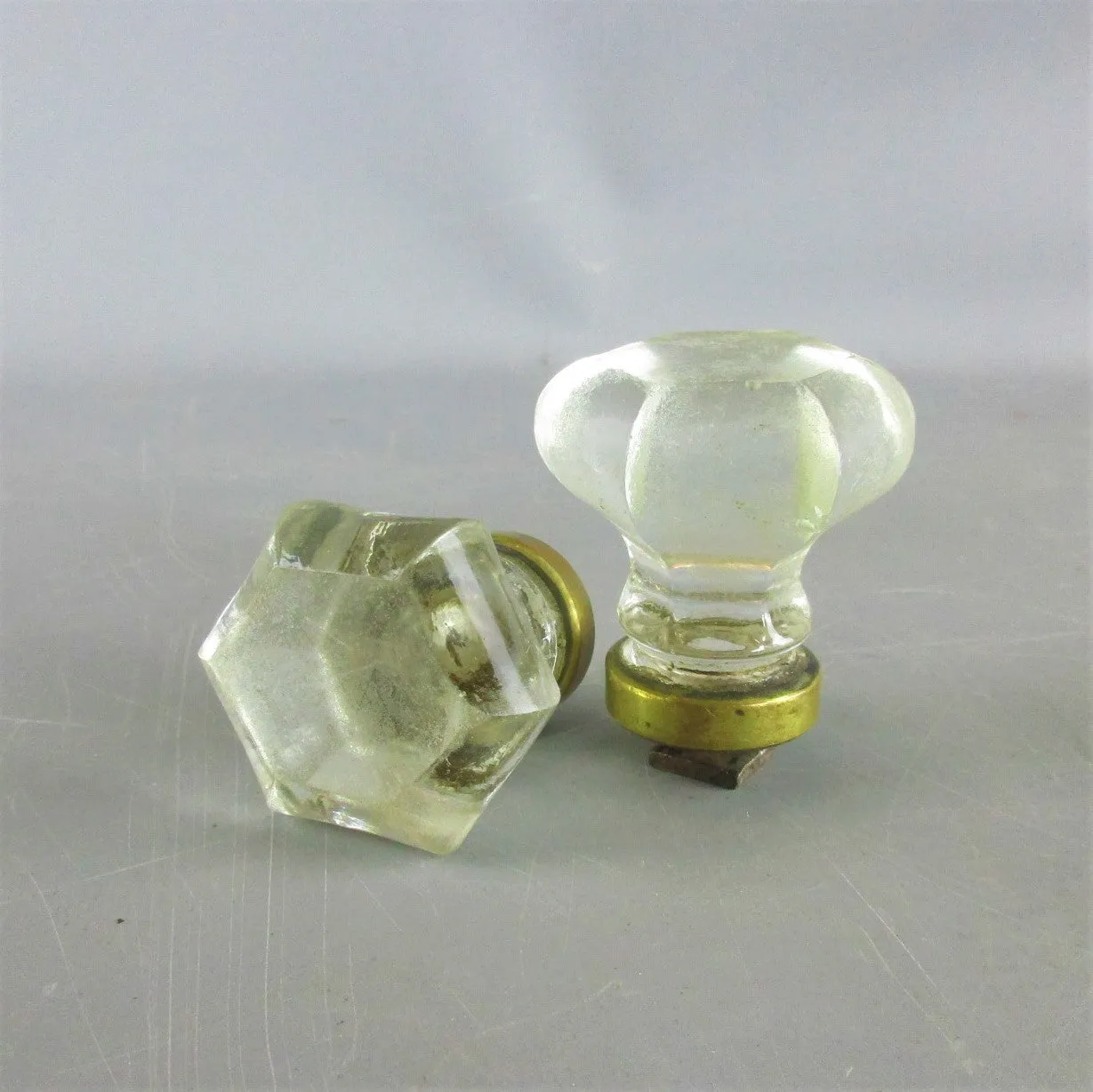 Pair Of Hand Made French Glass Door Knobs Vintage c1930