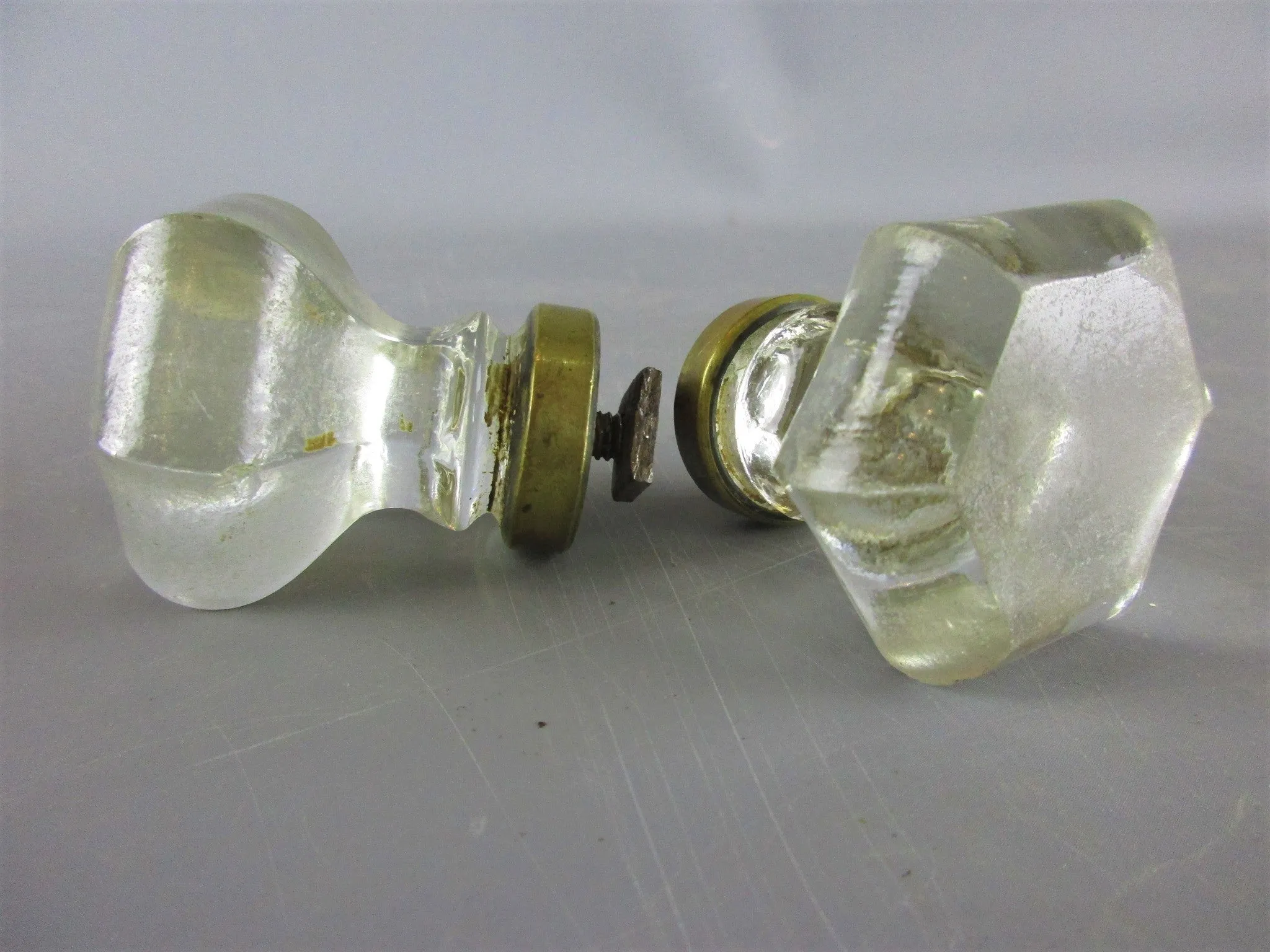 Pair Of Hand Made French Glass Door Knobs Vintage c1930