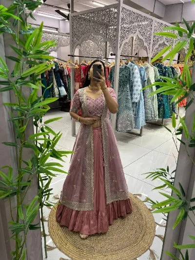 Pastel Pink Indo Western Joya Silk Lehenga with Shrug