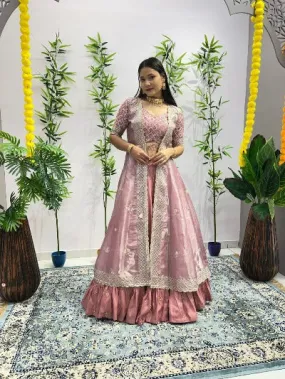 Pastel Pink Indo Western Joya Silk Lehenga with Shrug