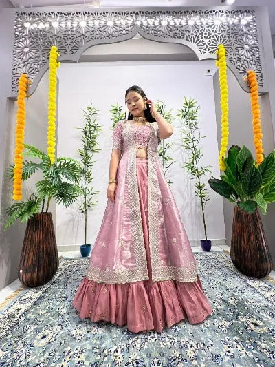 Pastel Pink Indo Western Joya Silk Lehenga with Shrug