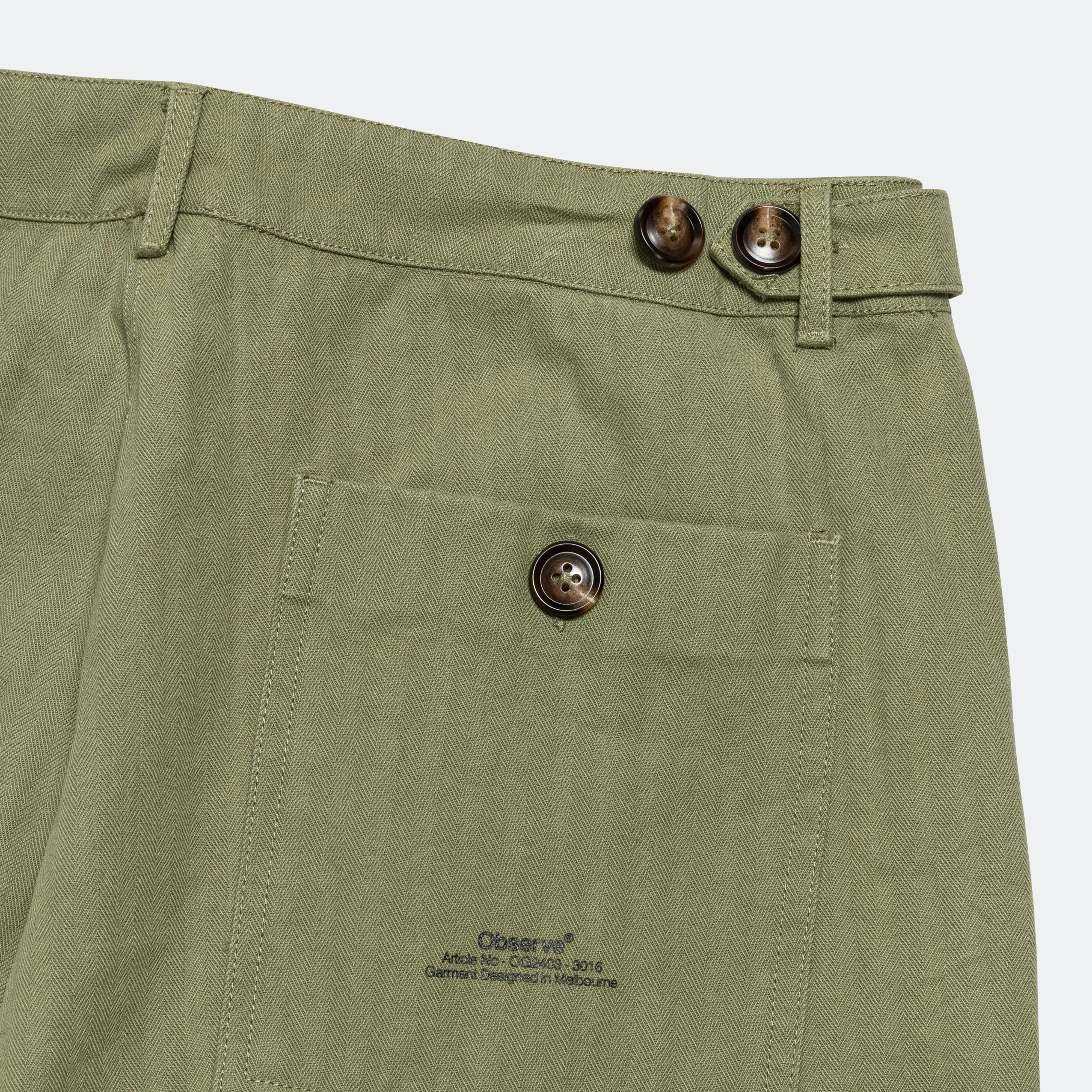 Pleated Herringbone Trouser - Olive