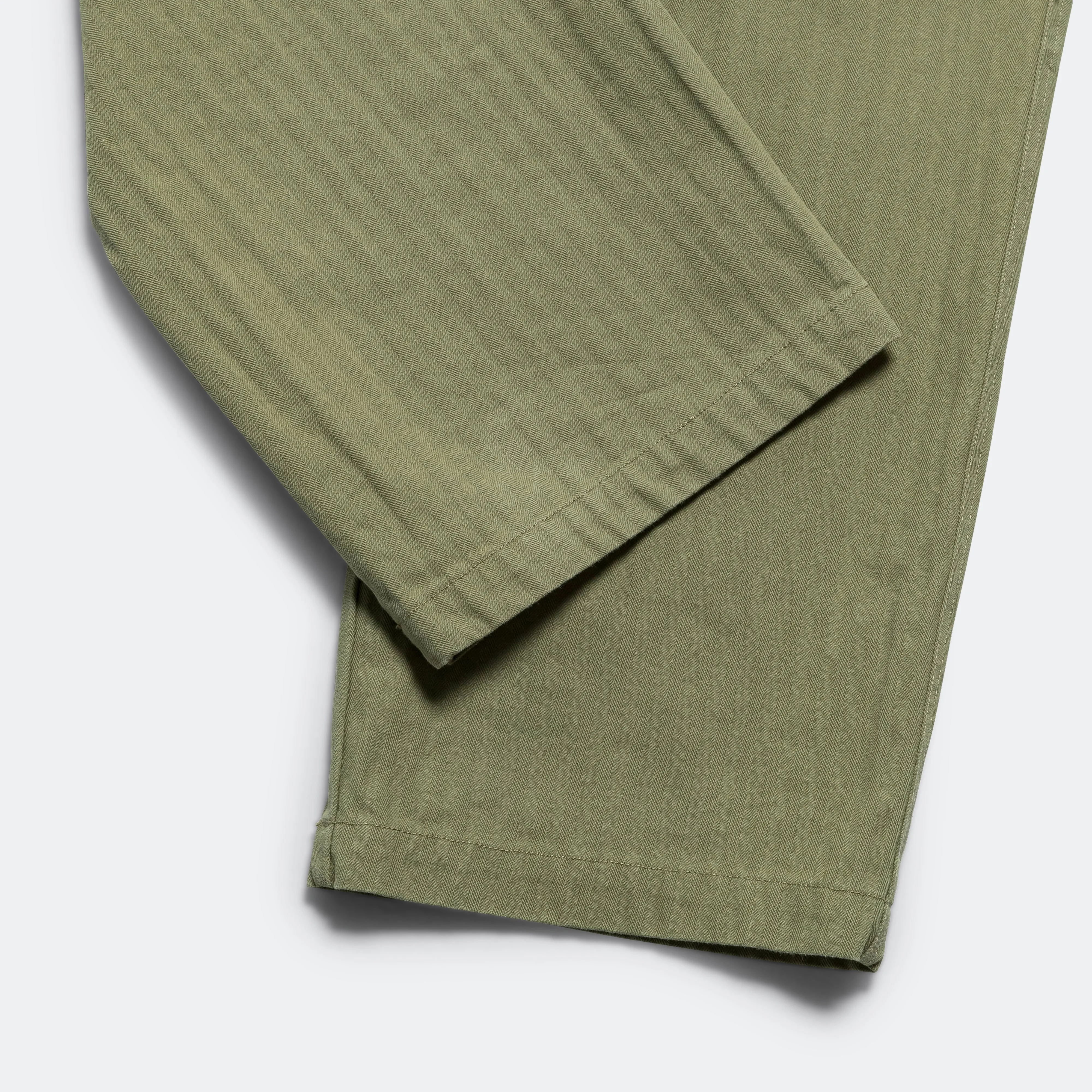 Pleated Herringbone Trouser - Olive