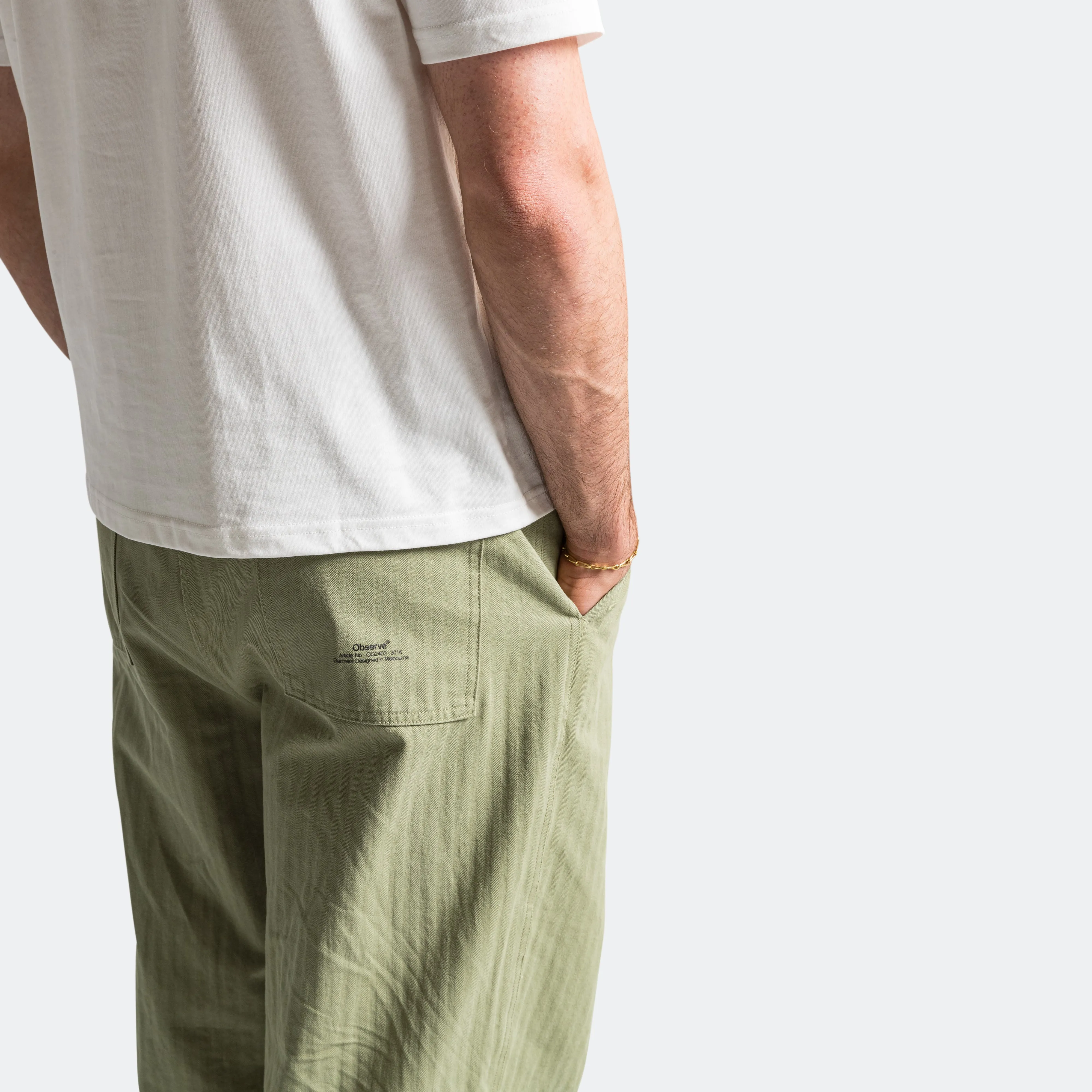 Pleated Herringbone Trouser - Olive