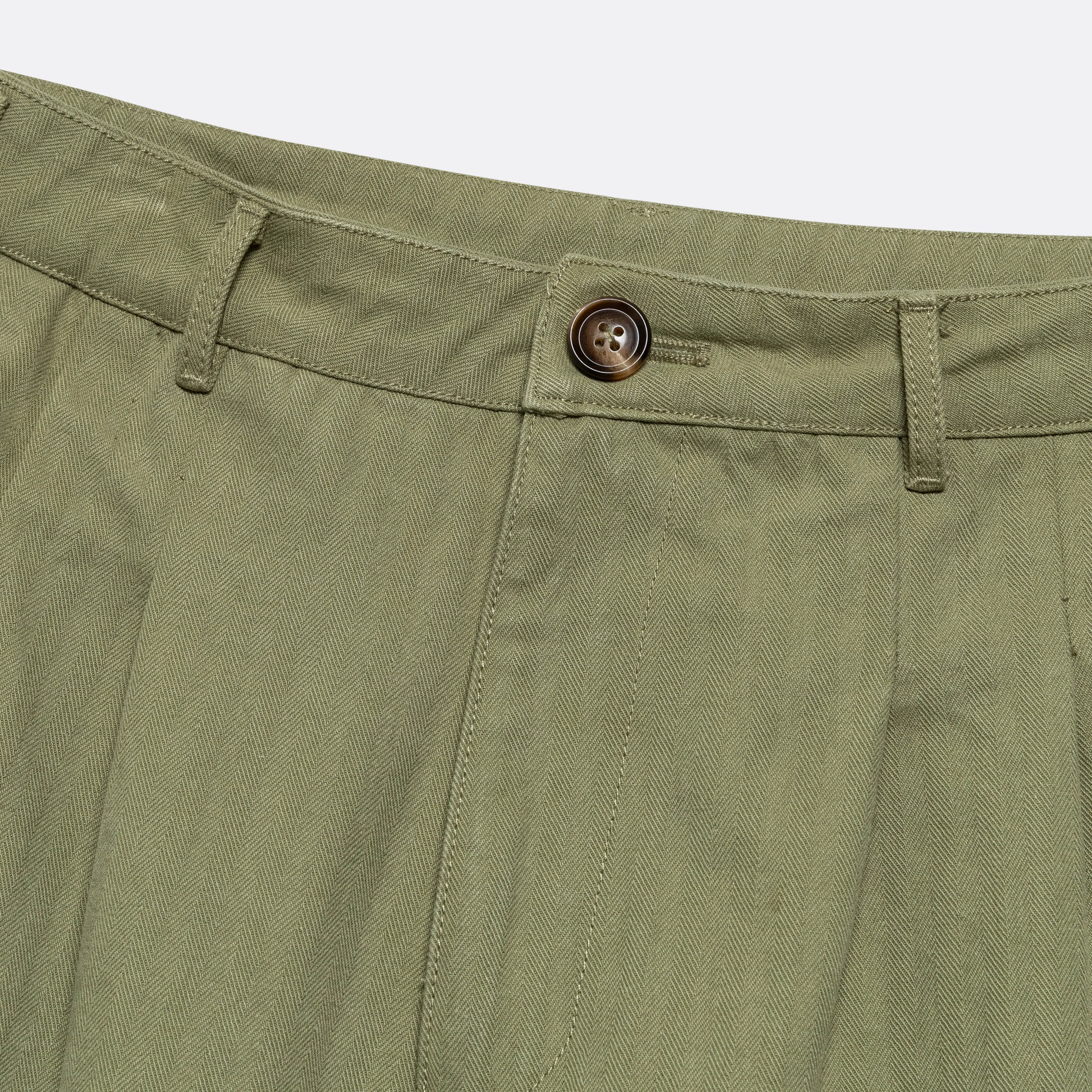 Pleated Herringbone Trouser - Olive