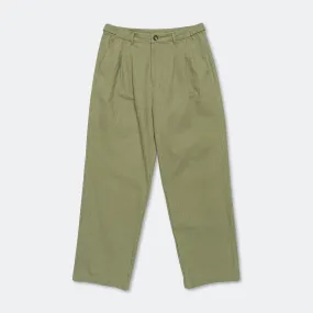 Pleated Herringbone Trouser - Olive