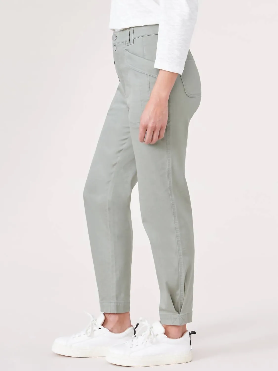 "ab"solution Skyrise Pleated Hem Double Button Utility Pant In Deep Seagrass