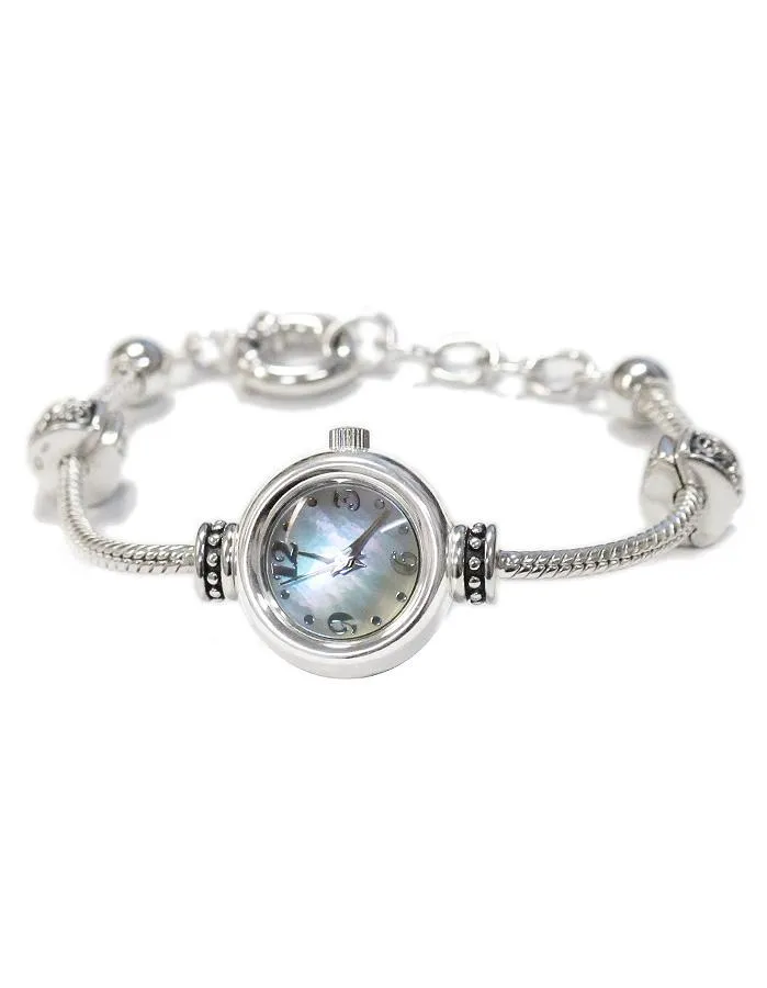 Reflection Beads Sterling Silver Watch Bead Bracelet - White Mother of Pearl