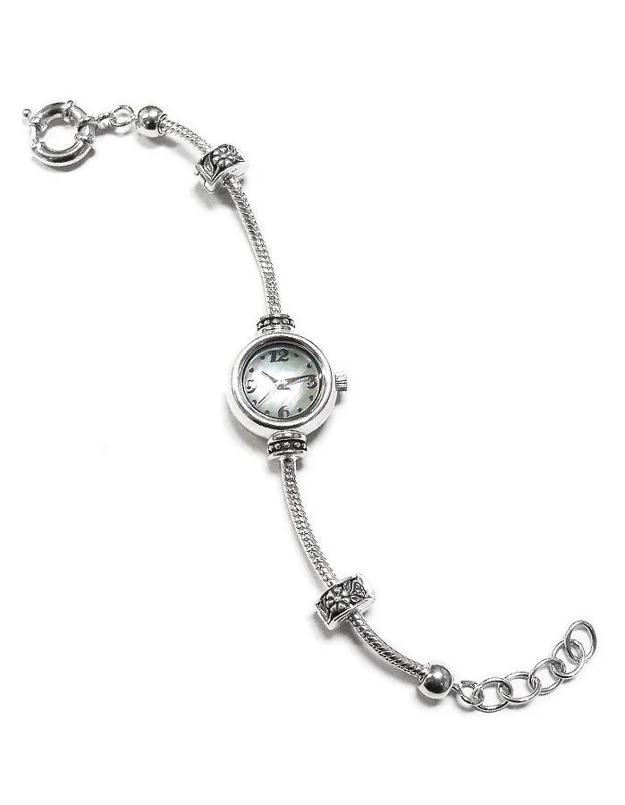 Reflection Beads Sterling Silver Watch Bead Bracelet - White Mother of Pearl