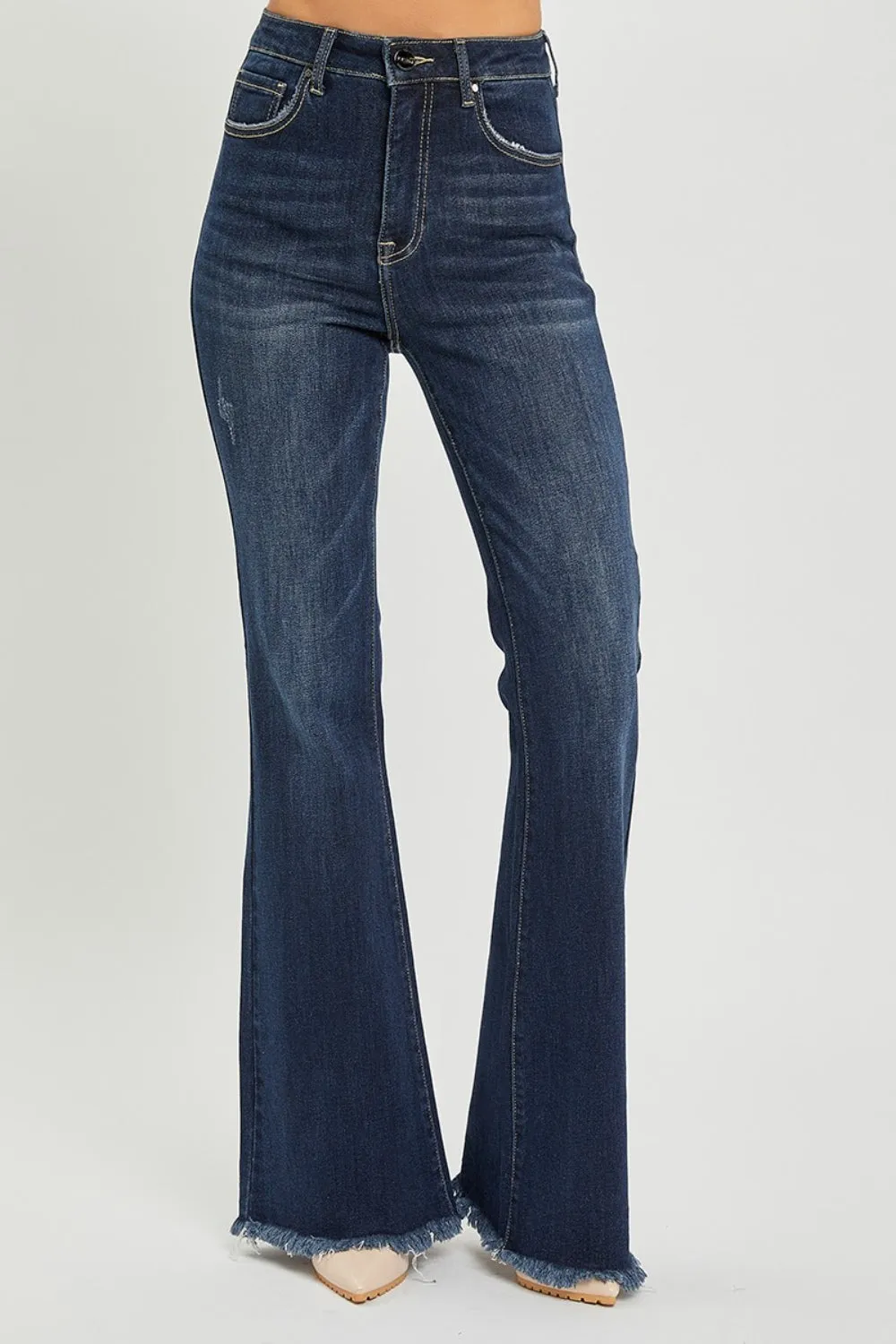 RISEN High Waist Raw Hem Flare Jeans