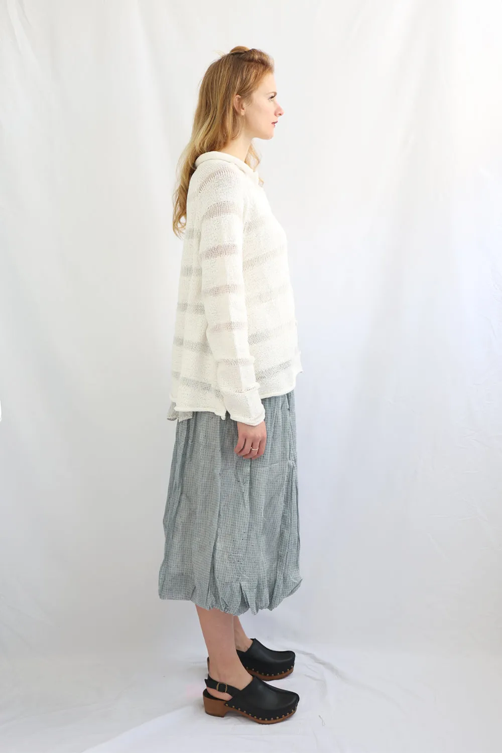 RUNDHOLZ BLACK LABEL OFF WHITE STRIPE KNIT CARDIGAN