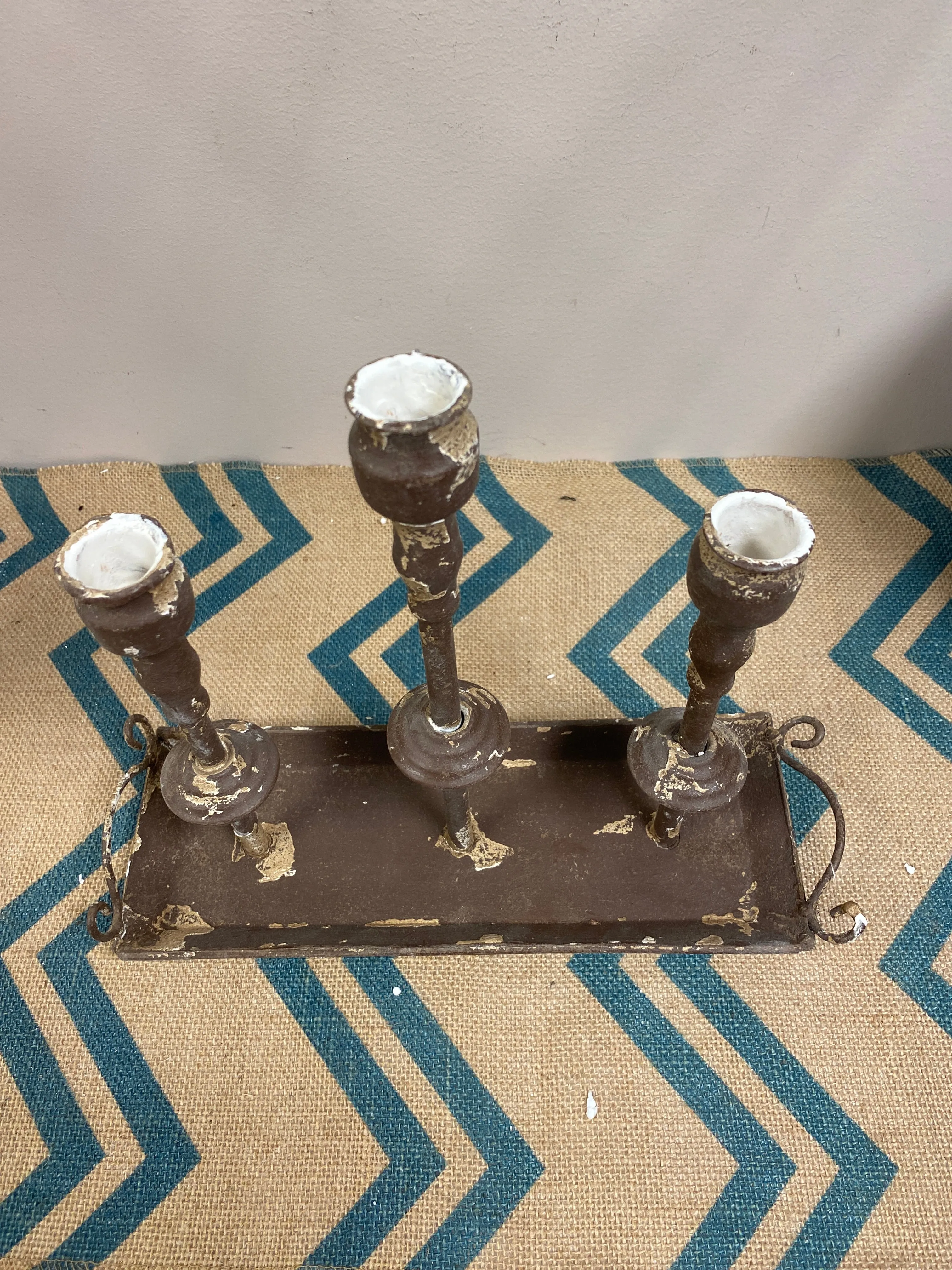 Rustic Brown and Cream Metal Candleholder