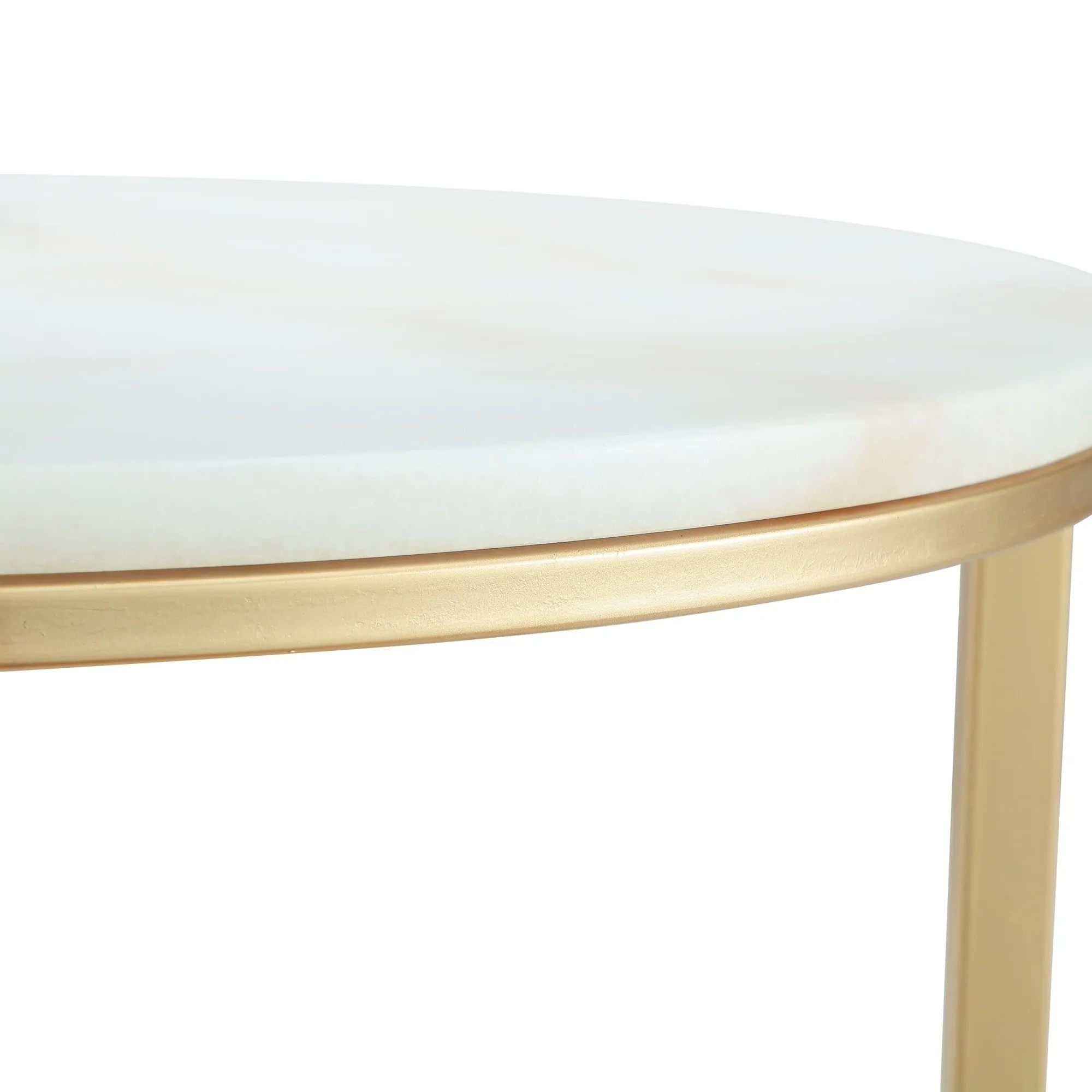 Set of Two 31 White And Gold Genuine Marble And Iron Round Nested Coffee Tables