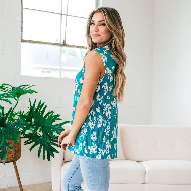 Shine On Teal Floral Ruffle Neck Blouse FINAL SALE