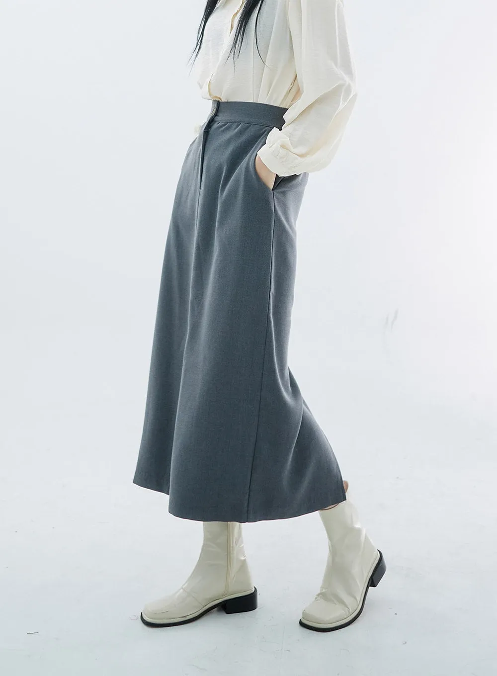 Simple High Waist H-Line Long Skirt OS29