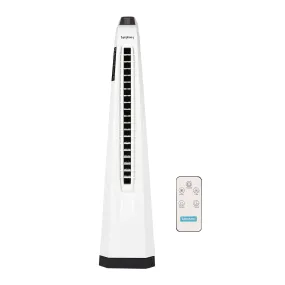 Symphony Surround-i High Speed Bladeless Technology Tower Fan for Home With Touchscreen Control Panel, Remote, and Swivel Action (White)