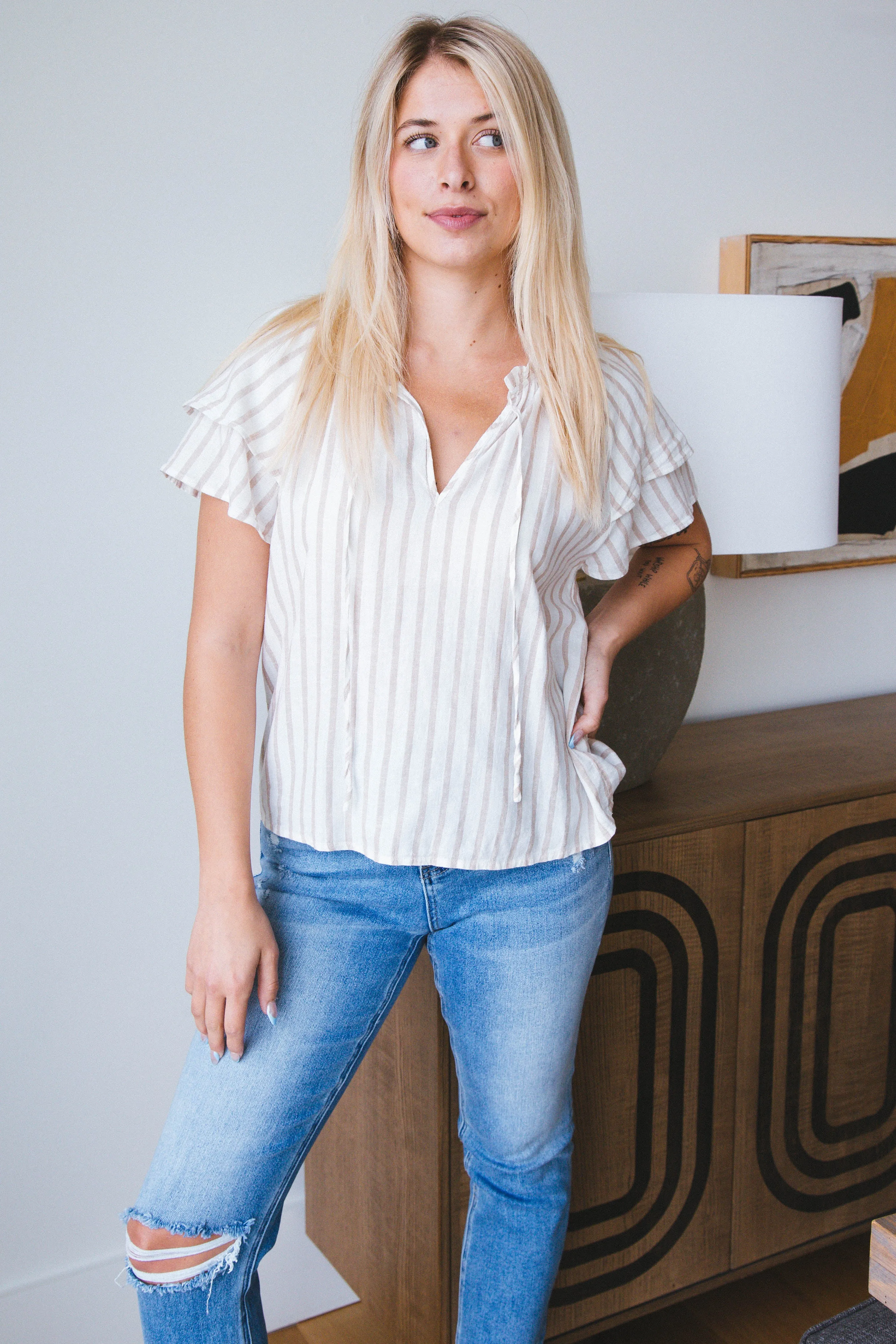 Take Me Outside Shell Top, Eco Natural Stripe | Sanctuary