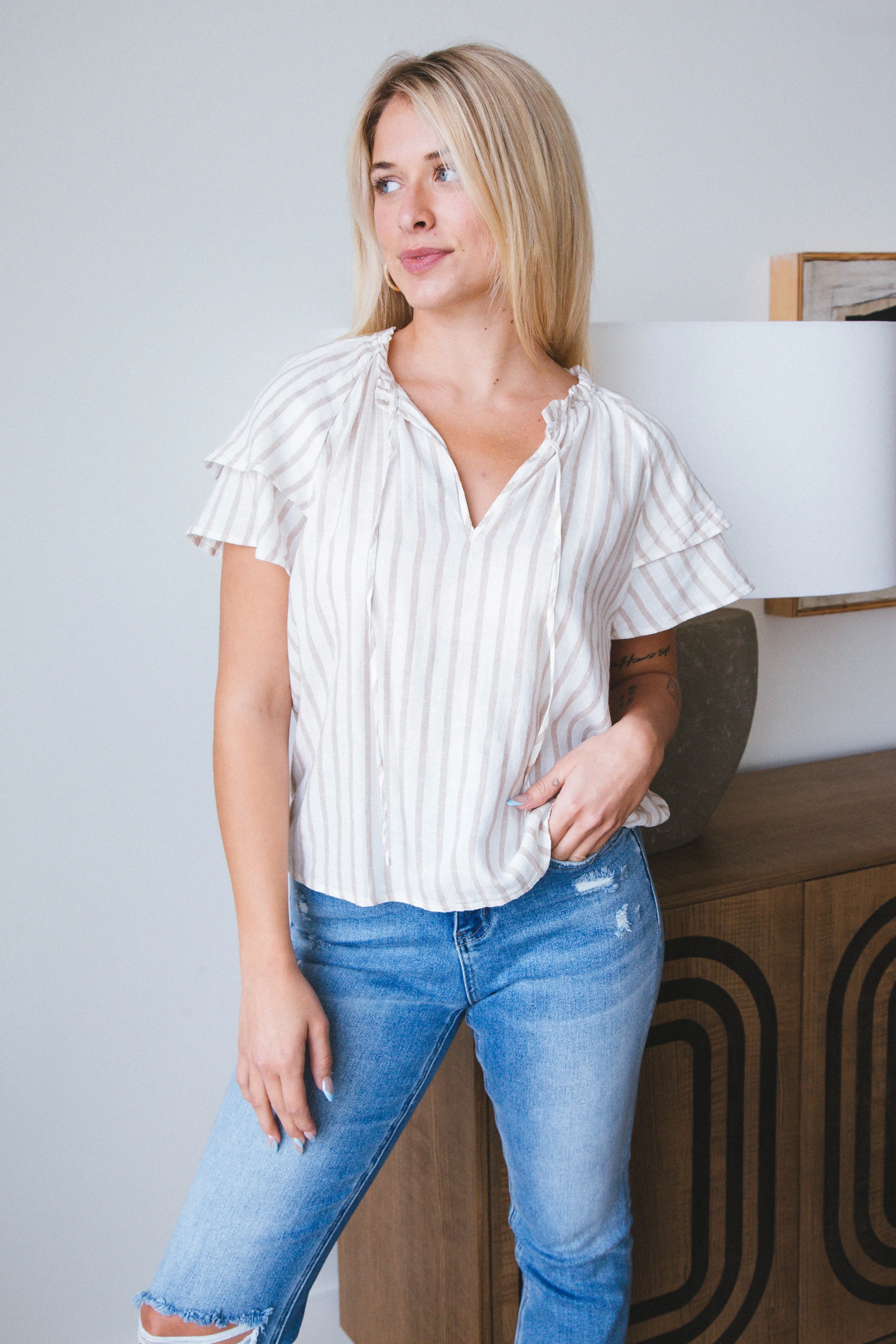 Take Me Outside Shell Top, Eco Natural Stripe | Sanctuary