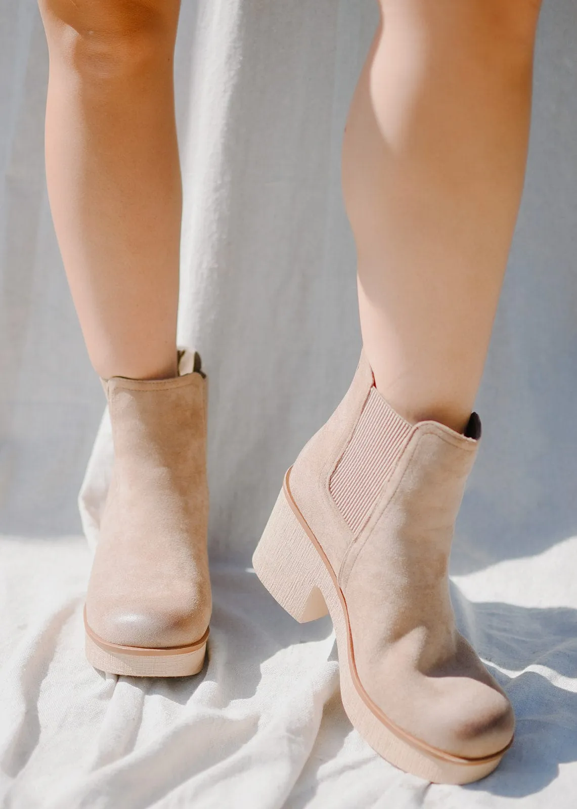 Taupe Suede Chunky Bootie