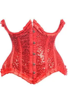 Top Drawer Red Satin & Sequin Underwire Curvy Cut Steel Boned Waist Cincher Corset