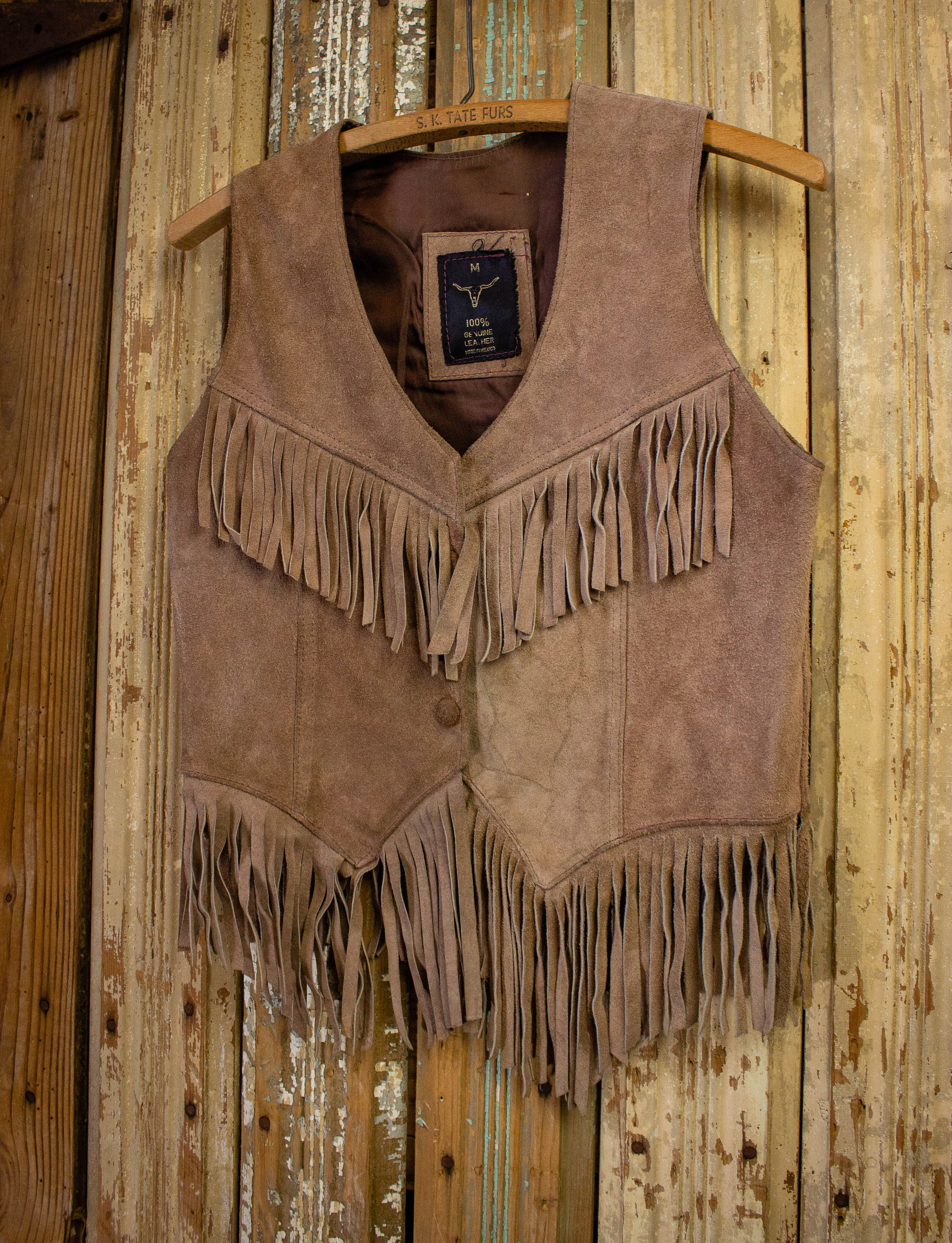 Vintage Beige Suede Fringe Vest 1970s S