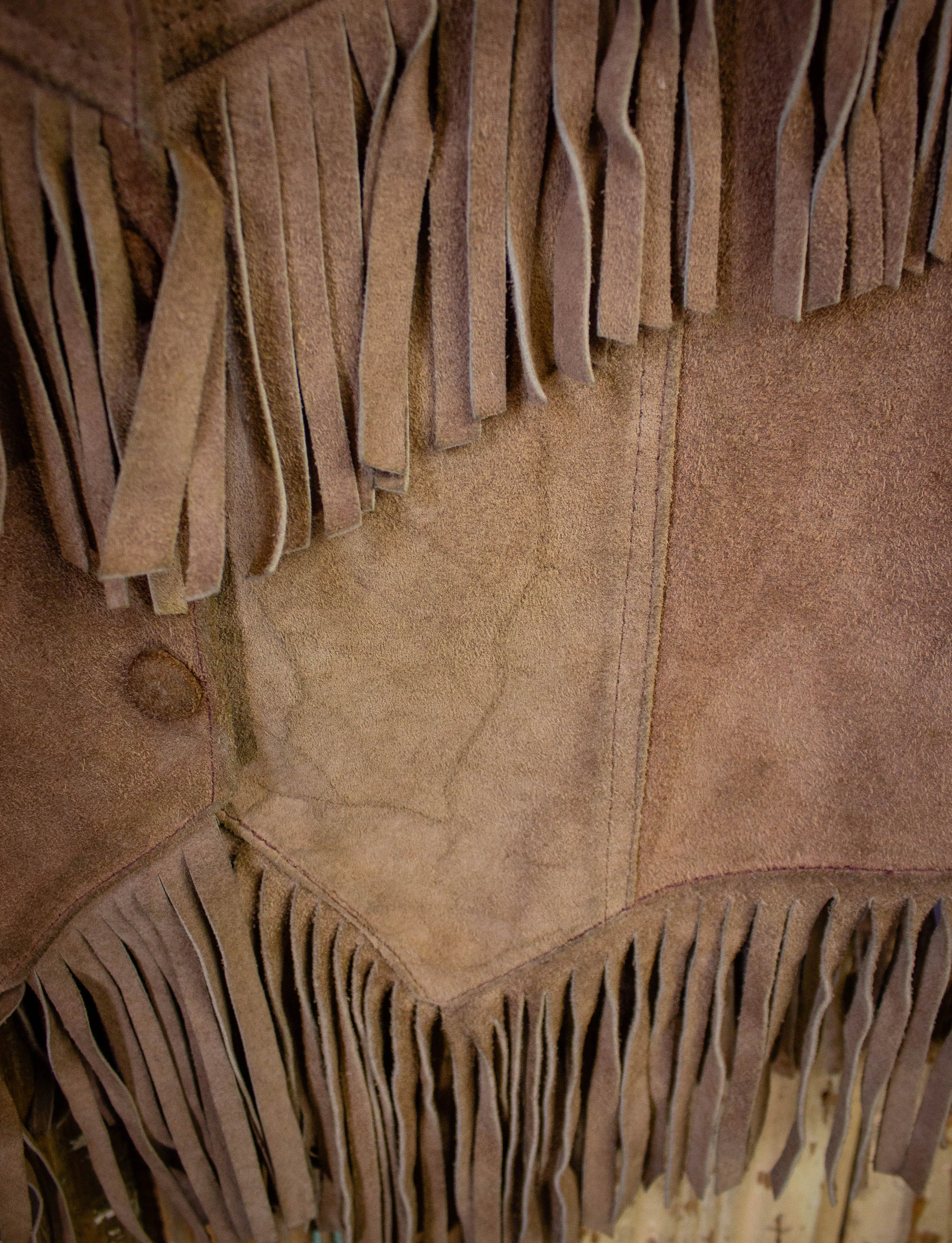 Vintage Beige Suede Fringe Vest 1970s S