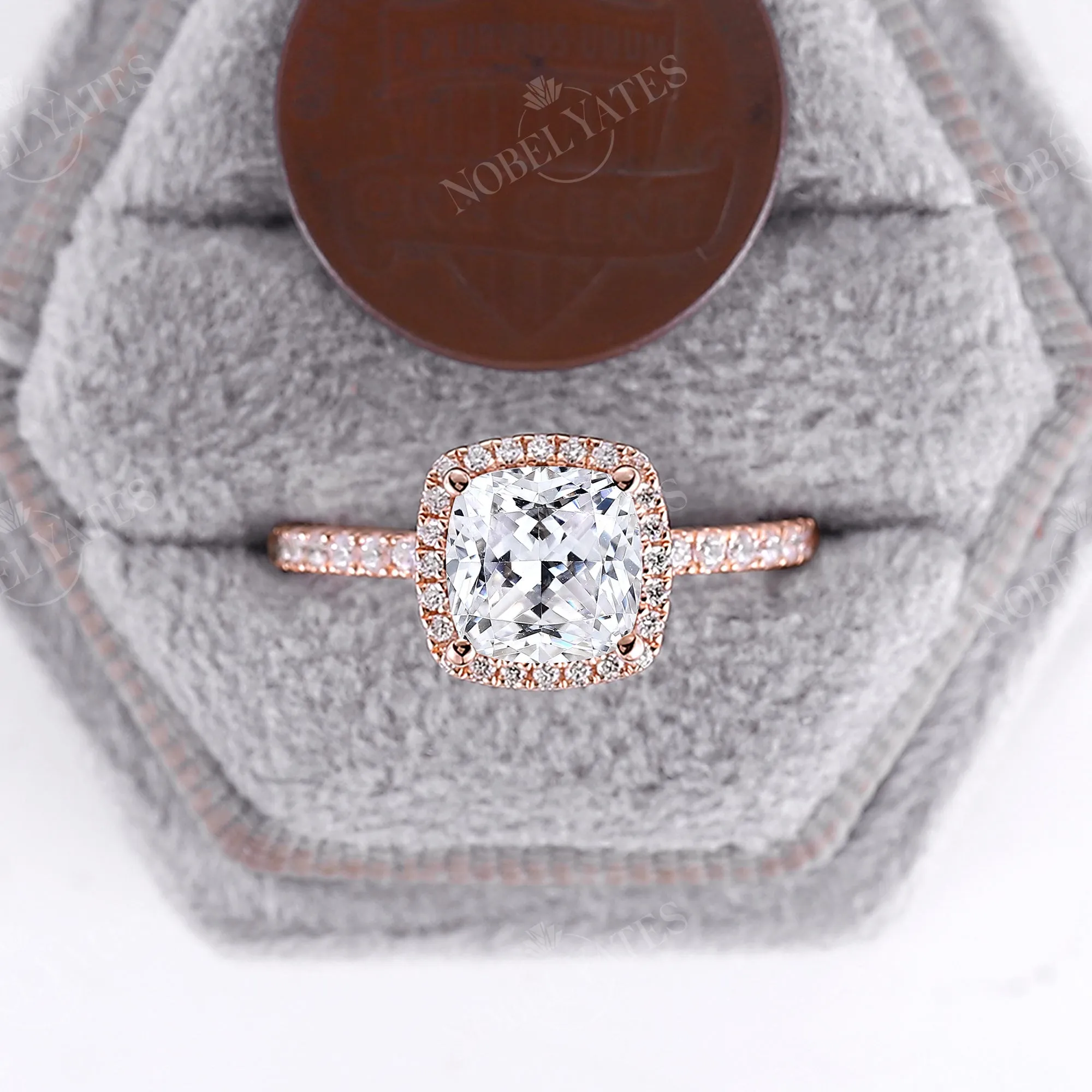 Vintage Cushion Moissanite Rose Gold Halo & Pave Engagement Ring