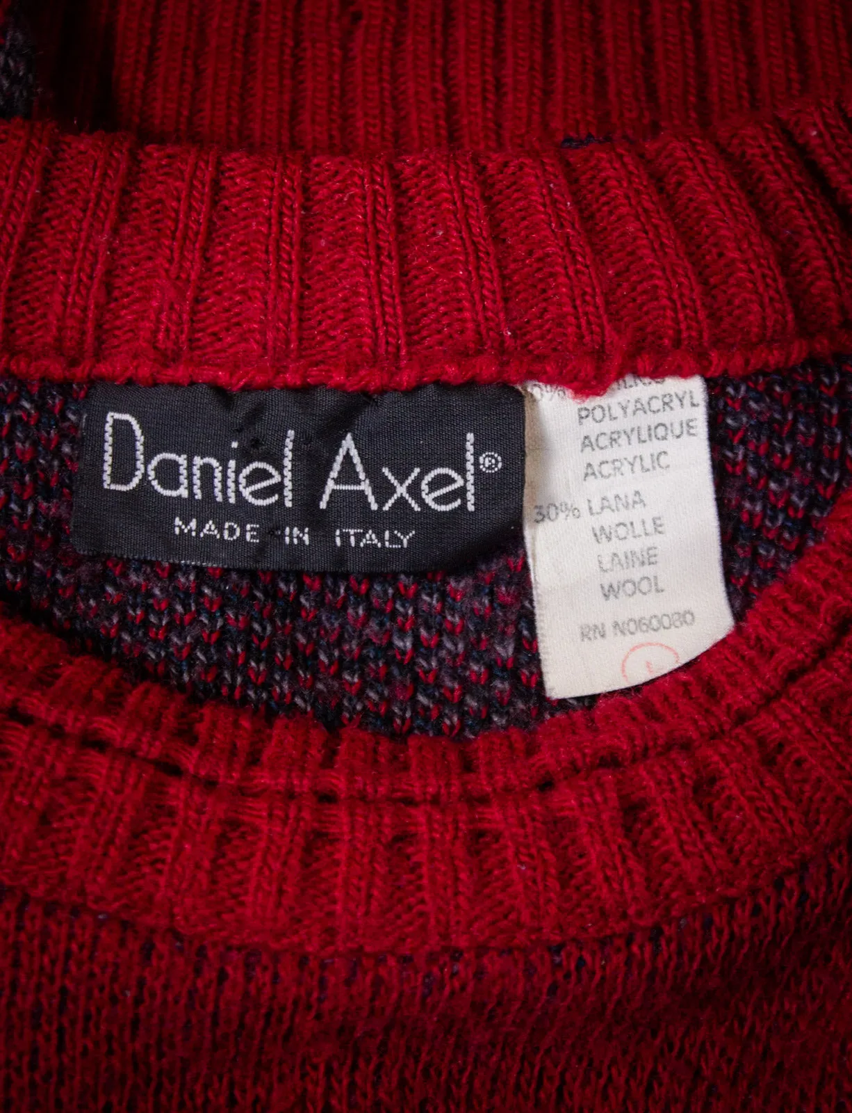 Vintage Daniel Axel Aztec Print  Knit Sweater 80s Red Large