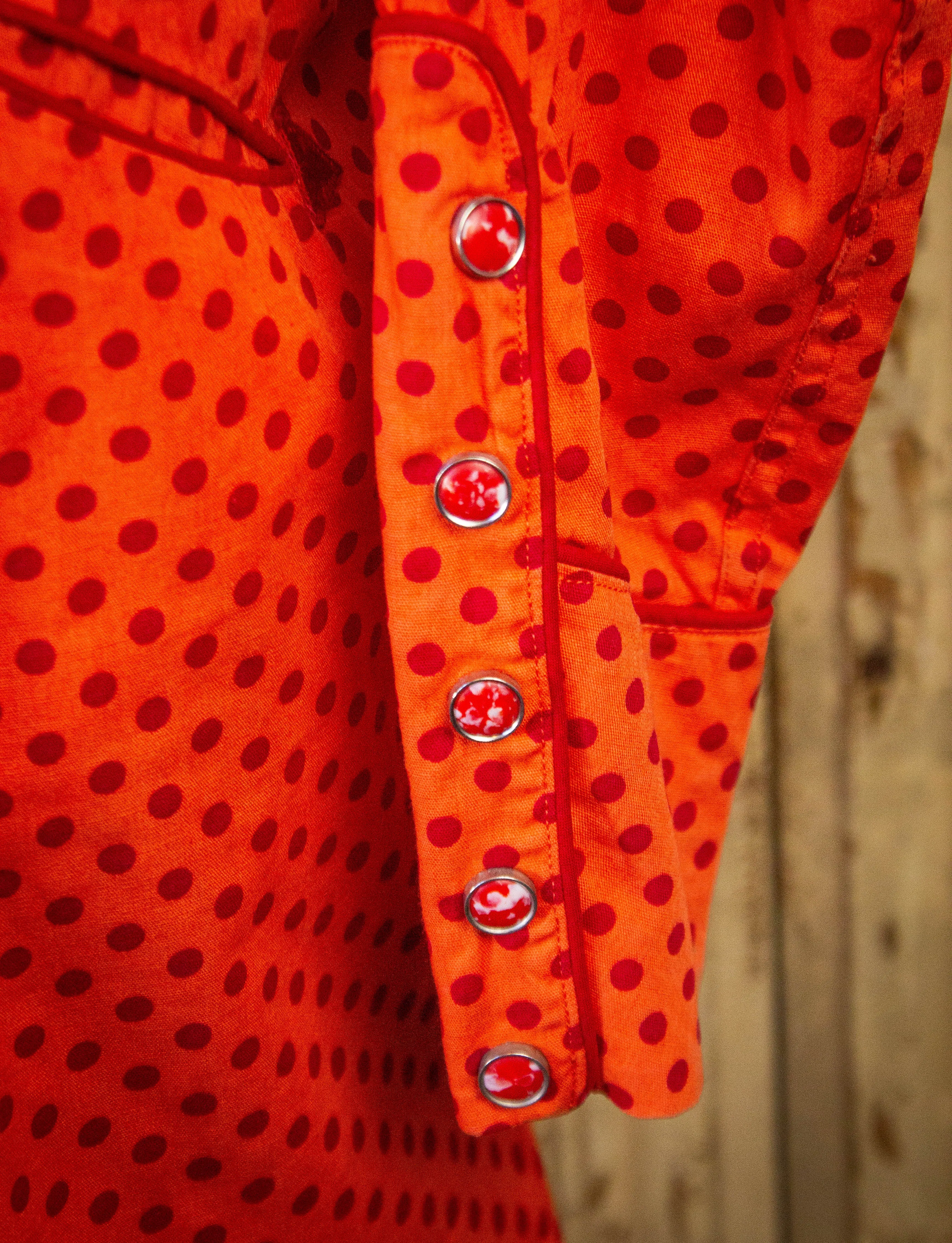 Vintage McClure's Polka Dot Pearl Snap Western Shirt 60s Red/Orange Small