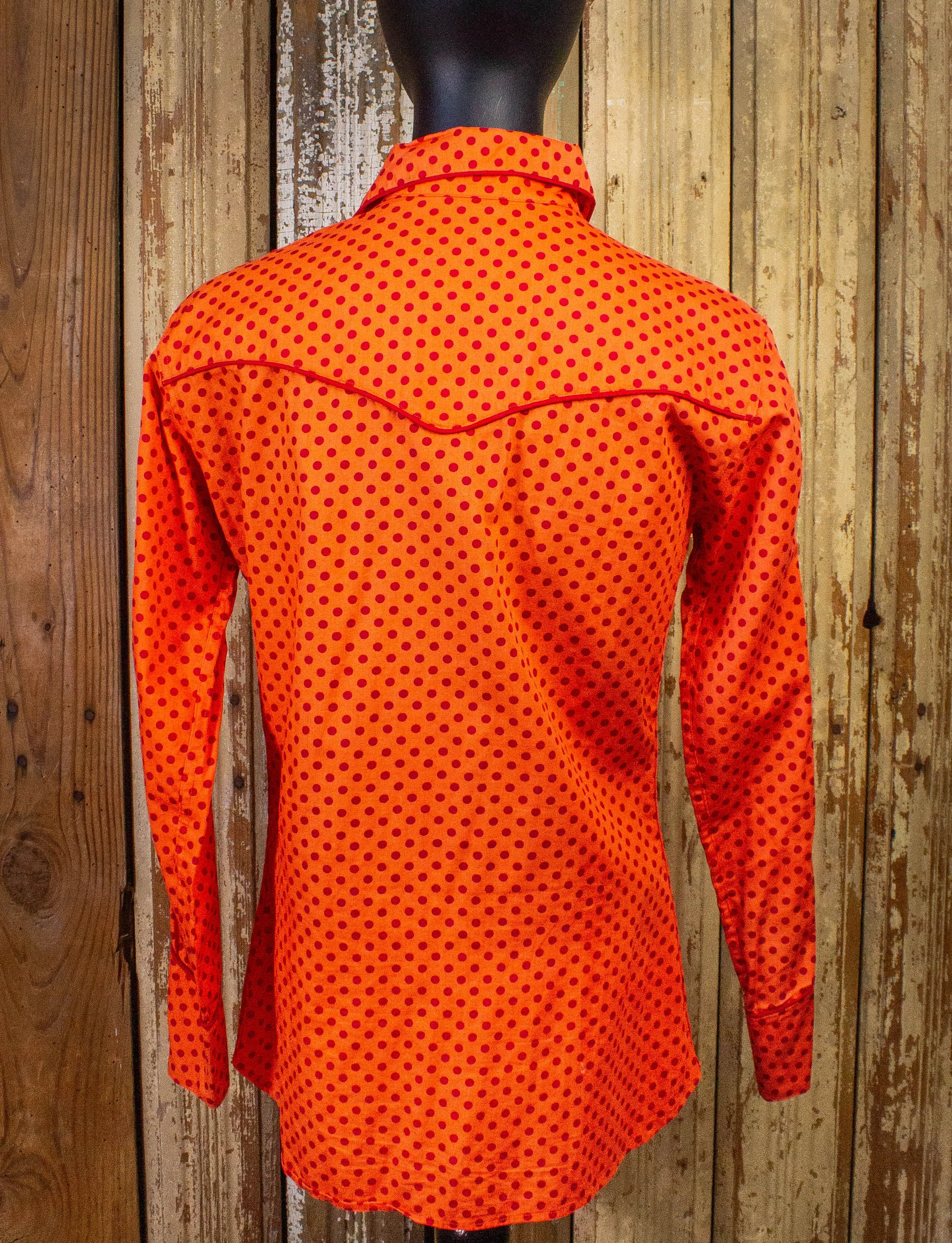 Vintage McClure's Polka Dot Pearl Snap Western Shirt 60s Red/Orange Small