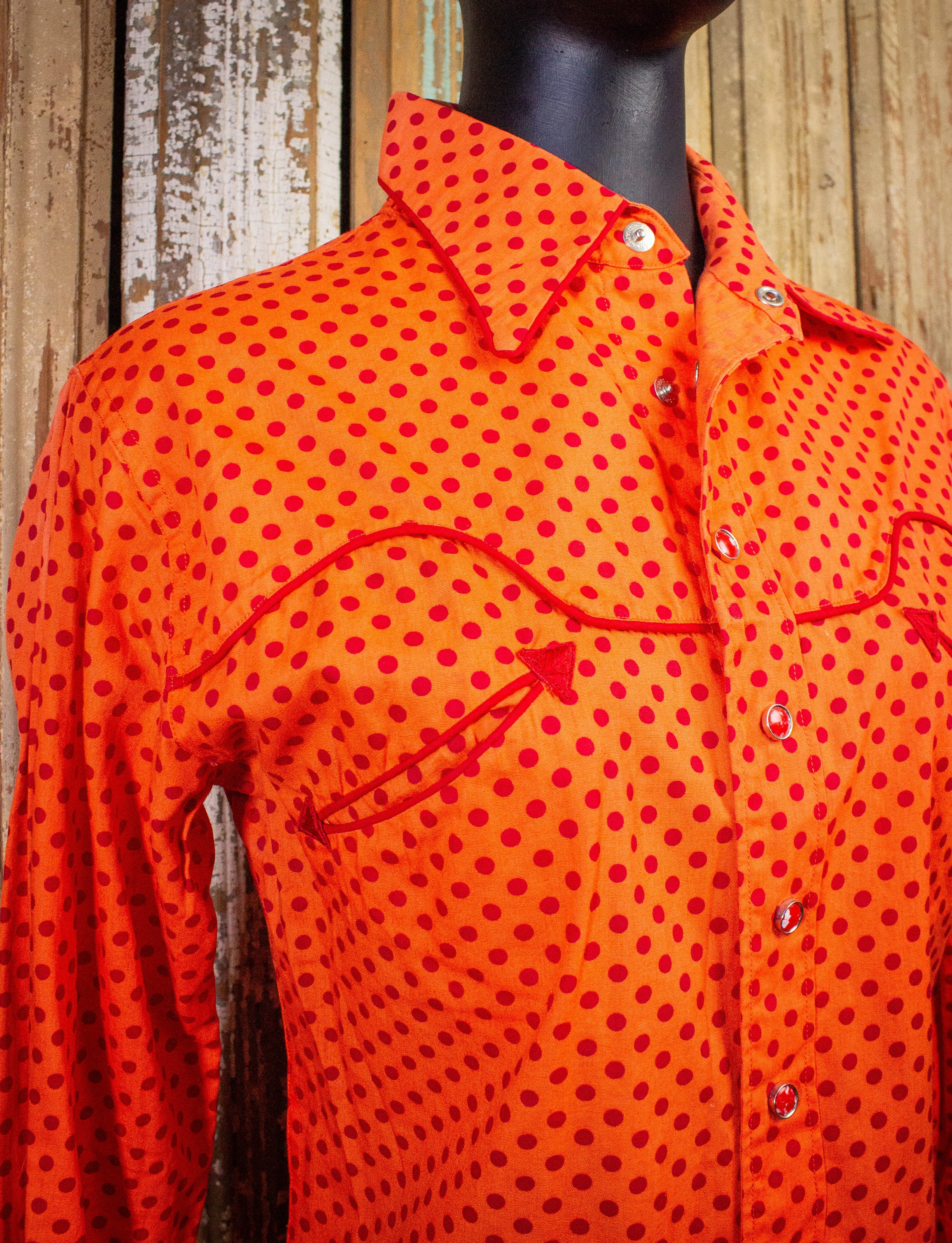 Vintage McClure's Polka Dot Pearl Snap Western Shirt 60s Red/Orange Small