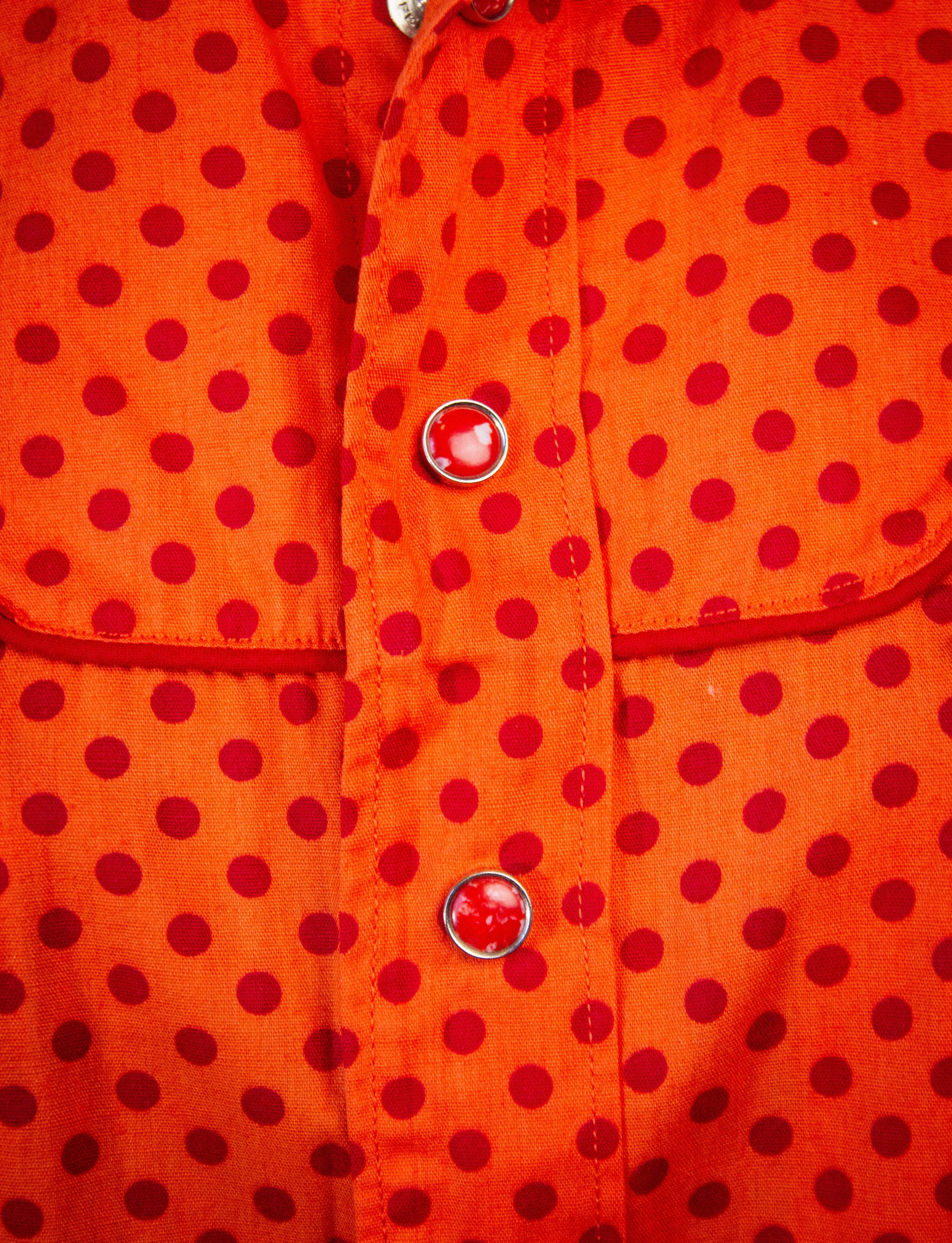 Vintage McClure's Polka Dot Pearl Snap Western Shirt 60s Red/Orange Small