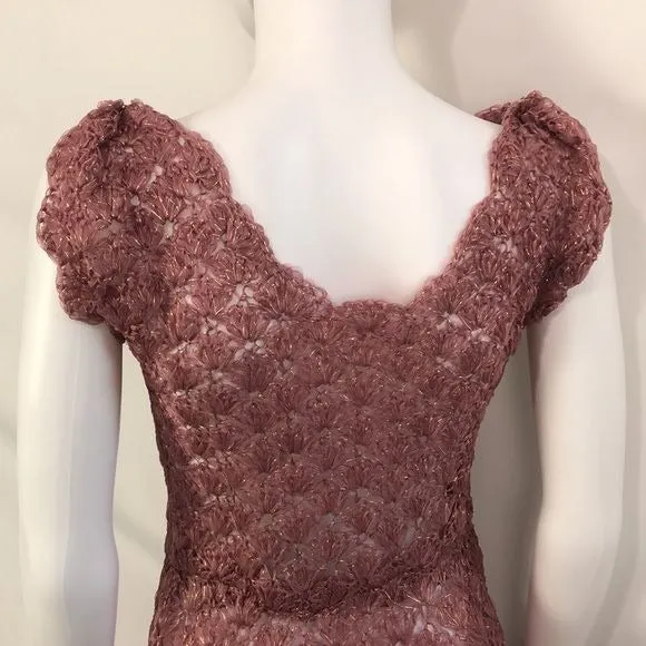 Vintage Pink and Gold Crochet Fit and Flare Dress