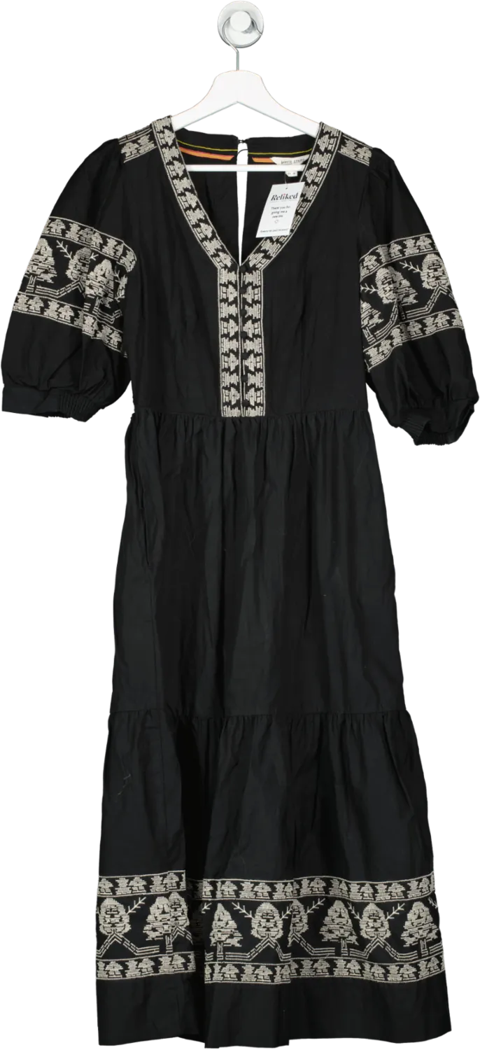 White Stuff Black Dulcie Embroidered Midi Dress UK 10