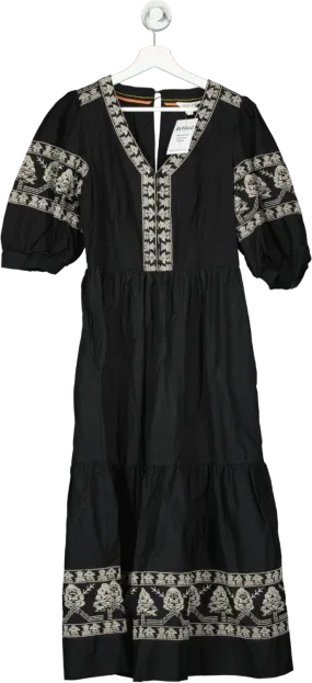 White Stuff Black Dulcie Embroidered Midi Dress UK 10