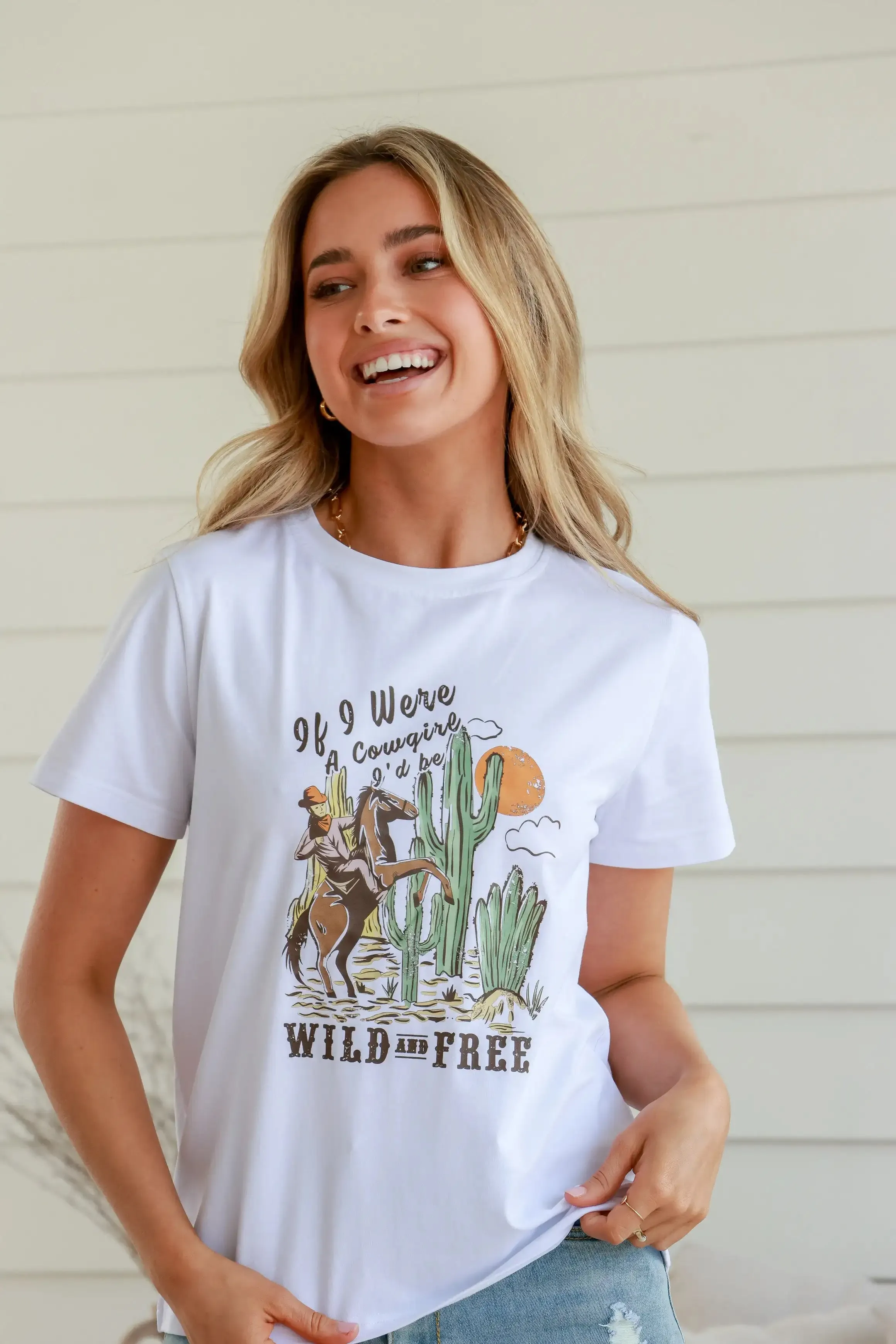 Wild and Free White Band Tee