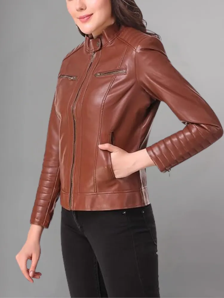 Woman Brown Color Sheep Leather Jacket