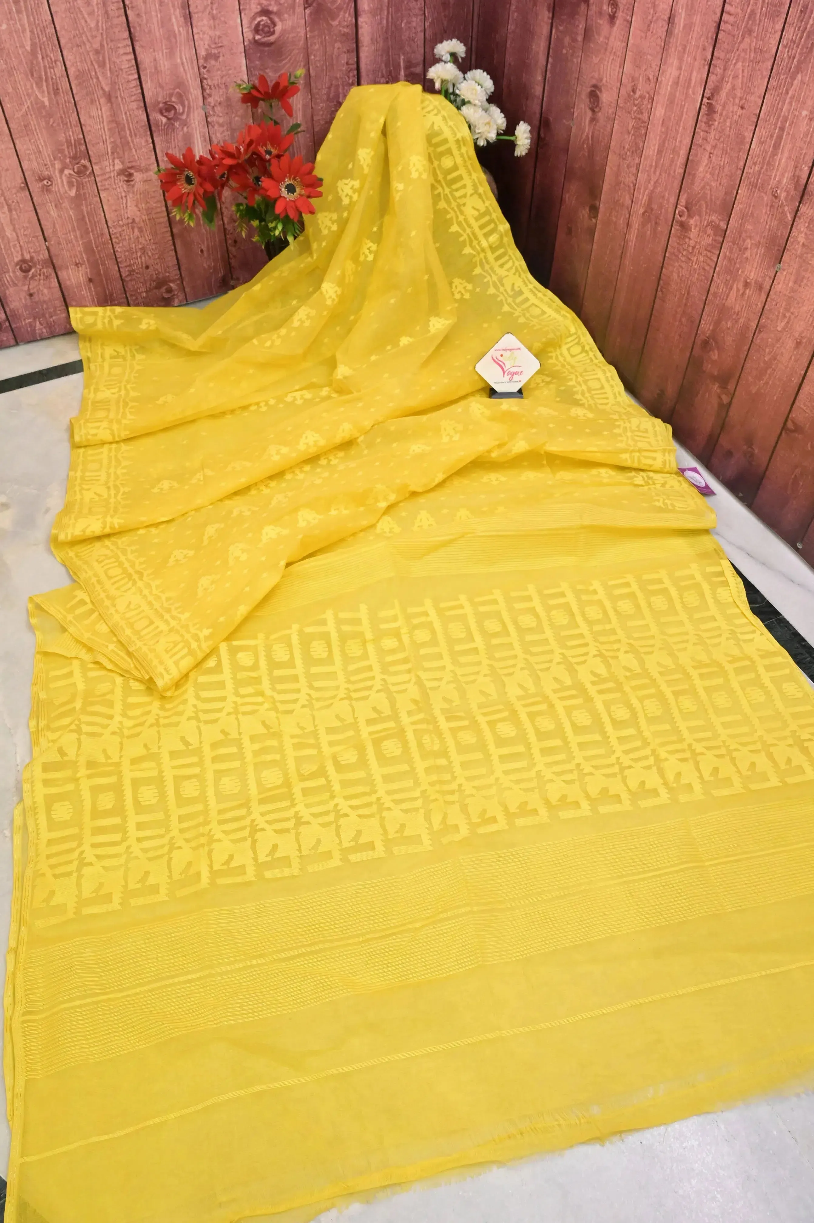 Yellow Color Pure Bangaldeshi Jamdani with Self Weaving