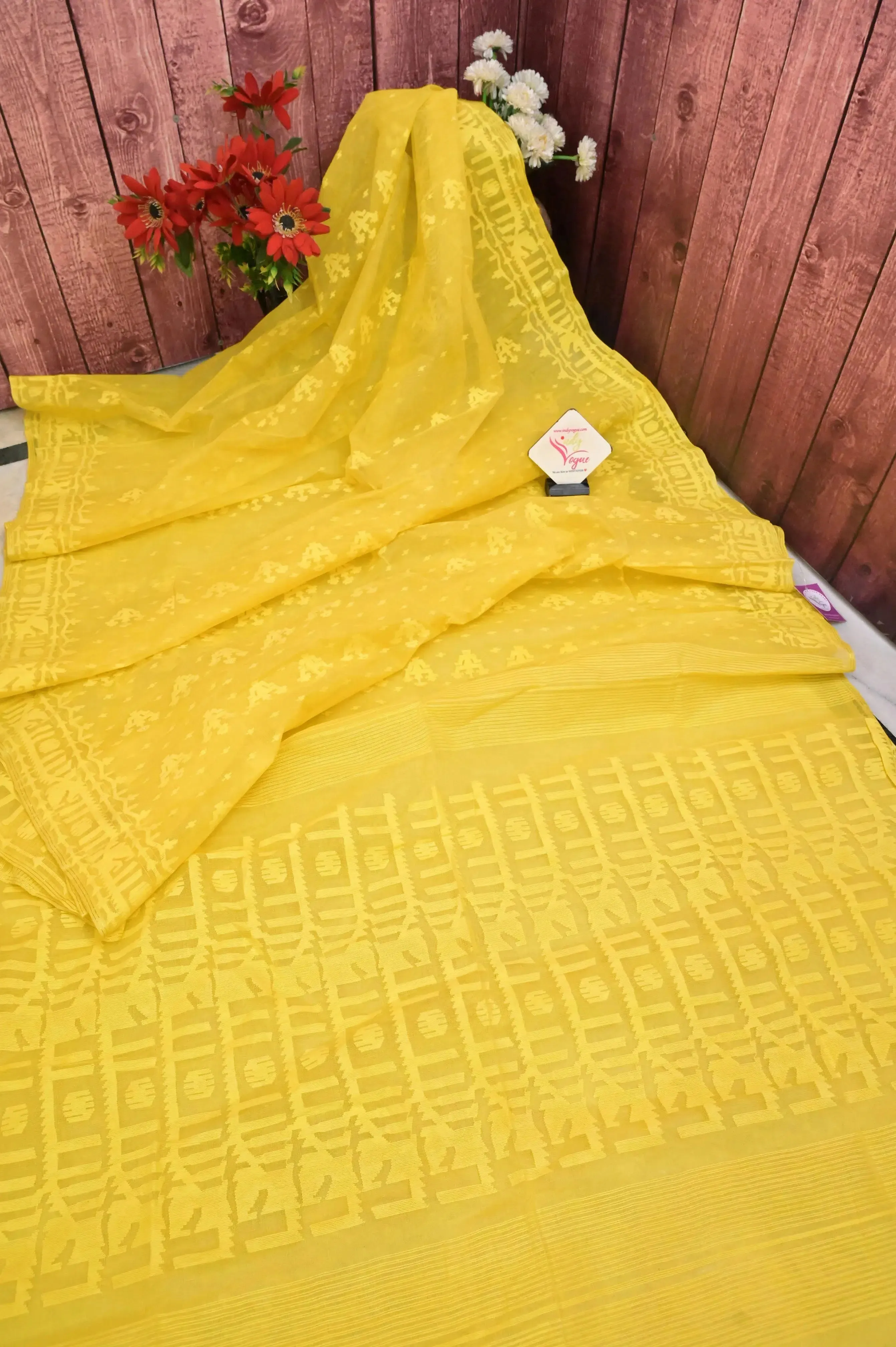 Yellow Color Pure Bangaldeshi Jamdani with Self Weaving