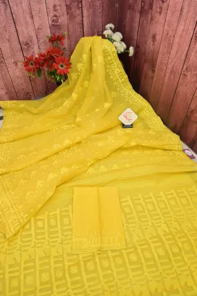 Yellow Color Pure Bangaldeshi Jamdani with Self Weaving