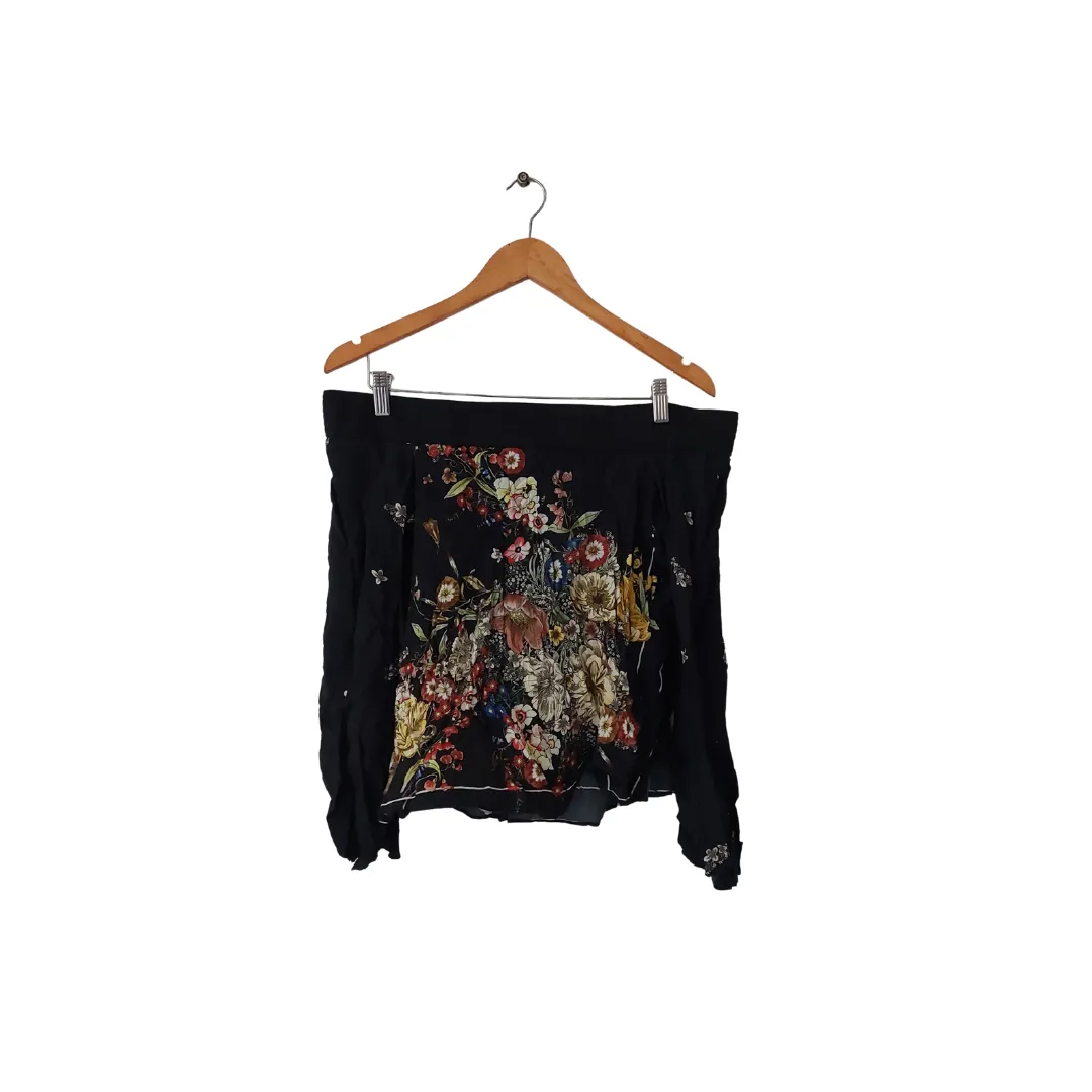 Zara Black Off-shoulder Floral Printed Top | Gently Used |